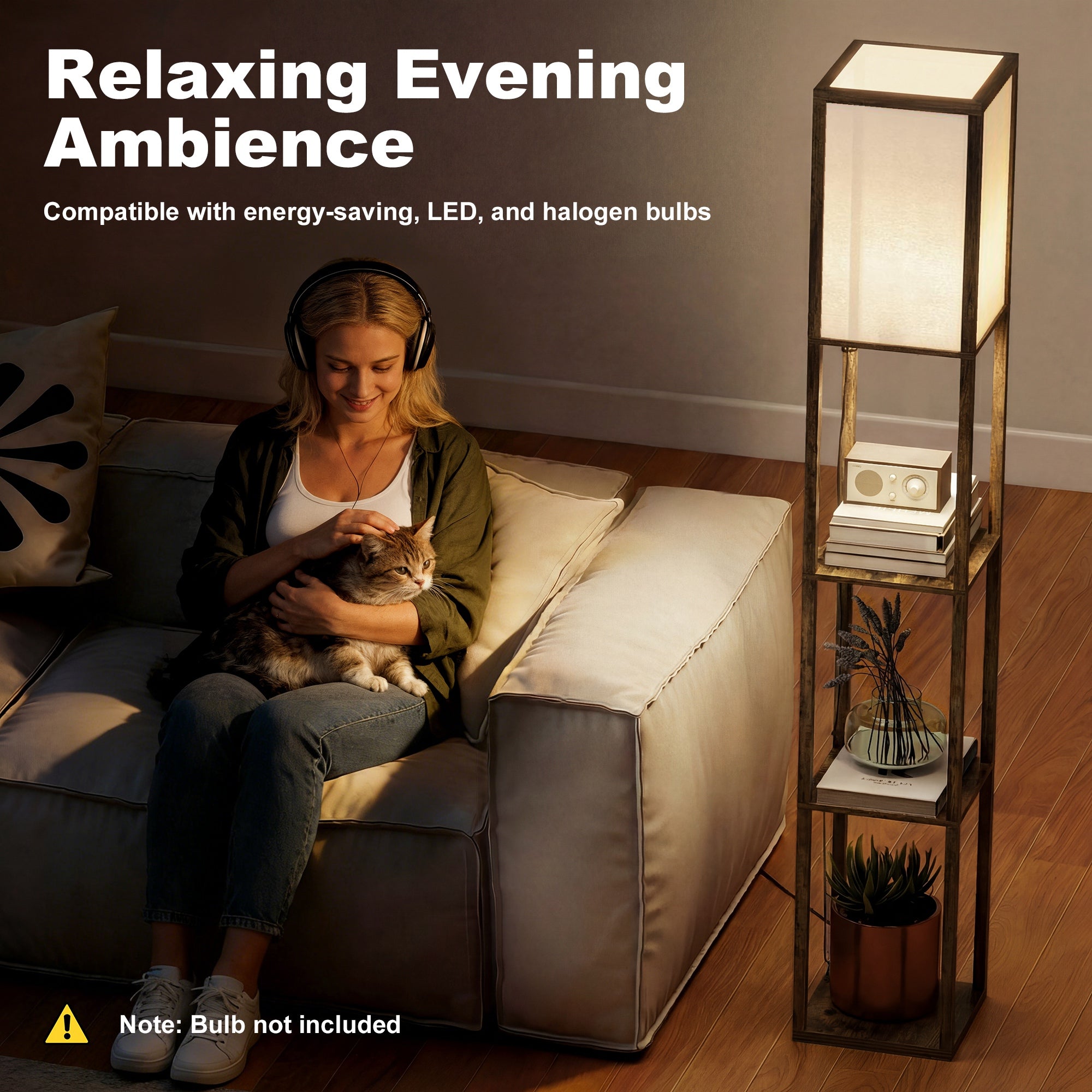 HOMCOM 3-Tier Floor Lamp, Floor Light with Storage Shelf, Reading Standing Lamp with Acrylic Shade for Living Room, Bedroom, Kitchen, Dining Room, Office, Dorm, 160cm, Brown