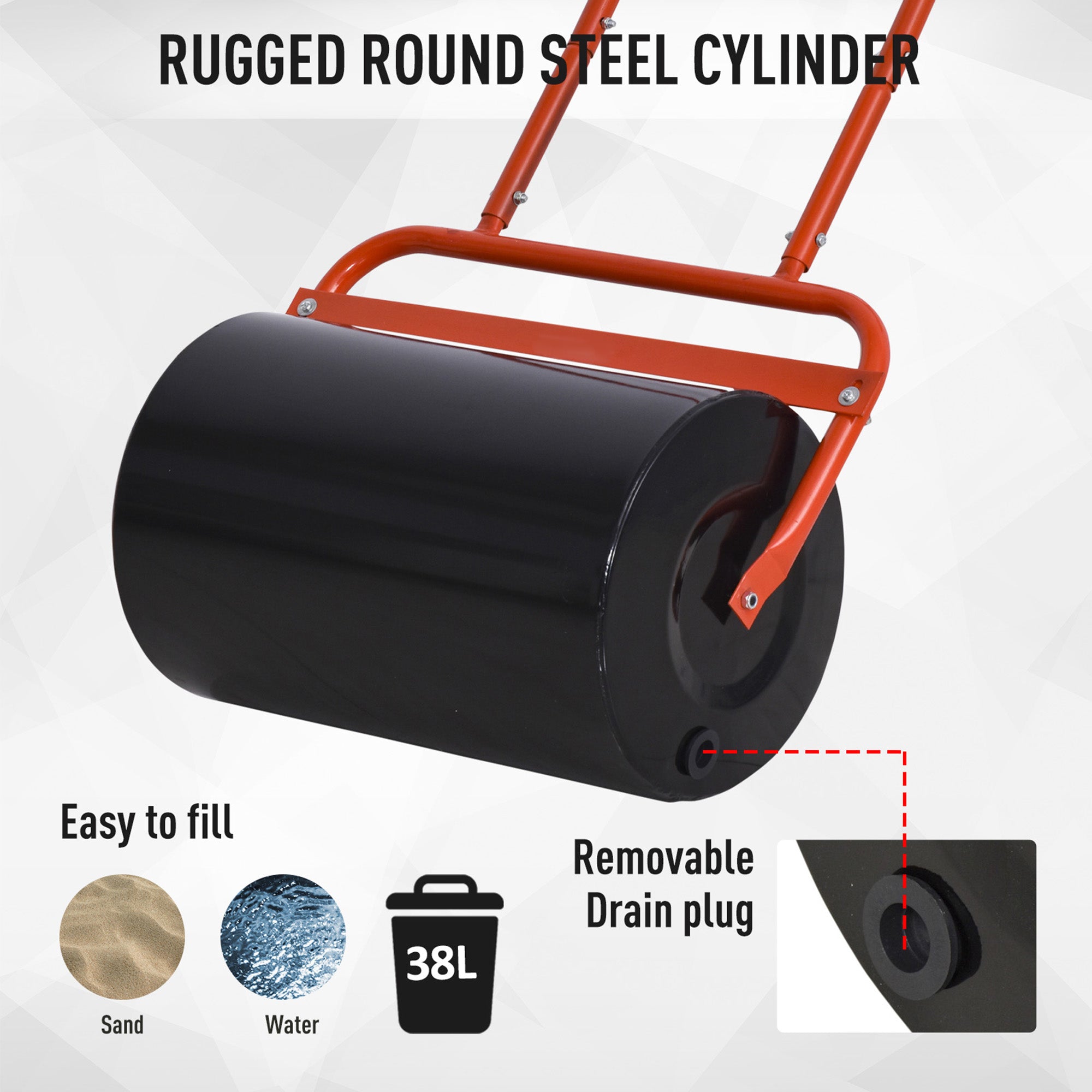 Outsunny 38L Fillable Cylinder Steel Lawn Roller - Red