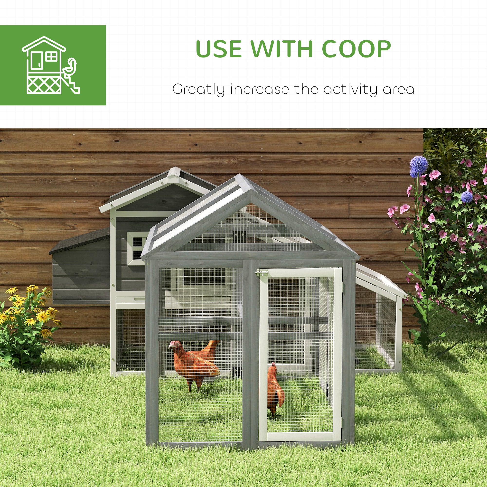 PawHut Large Chicken Run, Wooden Chicken coop, with Combinable Design - Wood Effect - North Peak Garden Furniture