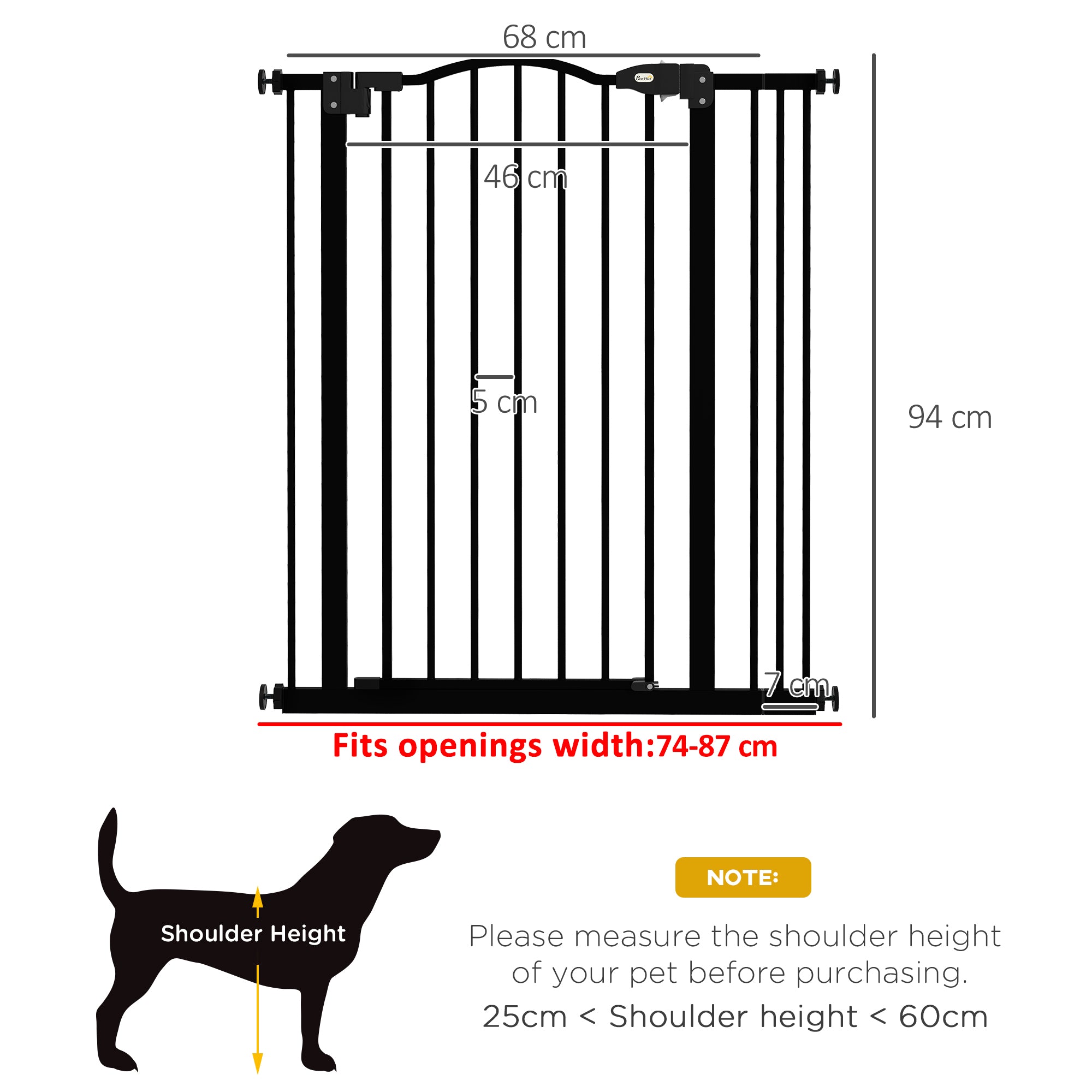 PawHut Metal Pet Safety Gate Dog Gate Folding Fence 74-87cm, Black - North Peak Garden Furniture