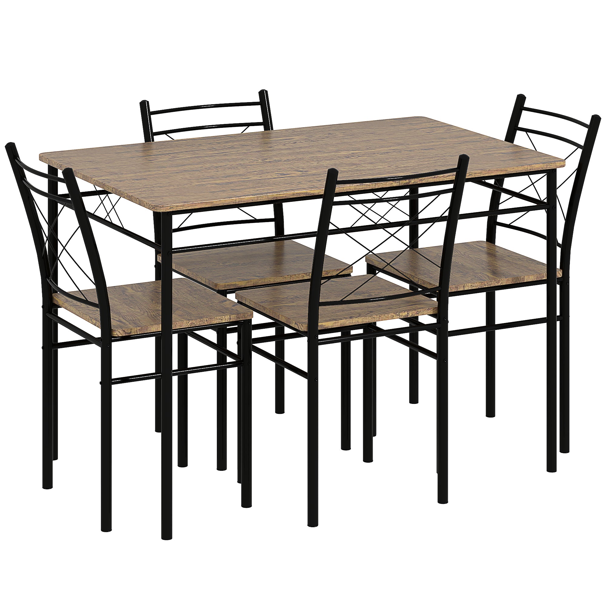 HOMCOM Modern Dining Table Set for 4, Space-Saving 5 Pieces Kitchen Table Set with Rectangle Table and Steel Frame, Oak - North Peak Garden Furniture