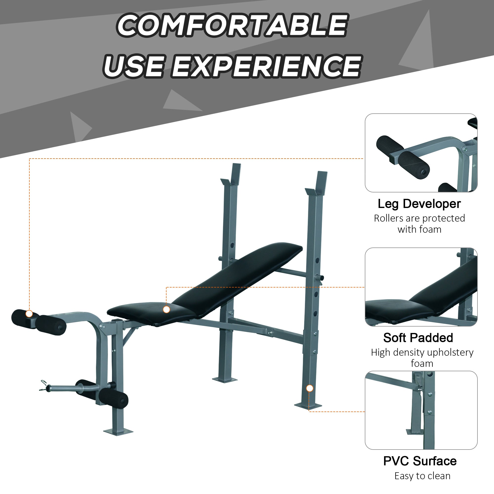 HOMCOM 4-Levels Adjustable Weight Bench Fitness Equipment with Barbell Rack-Black