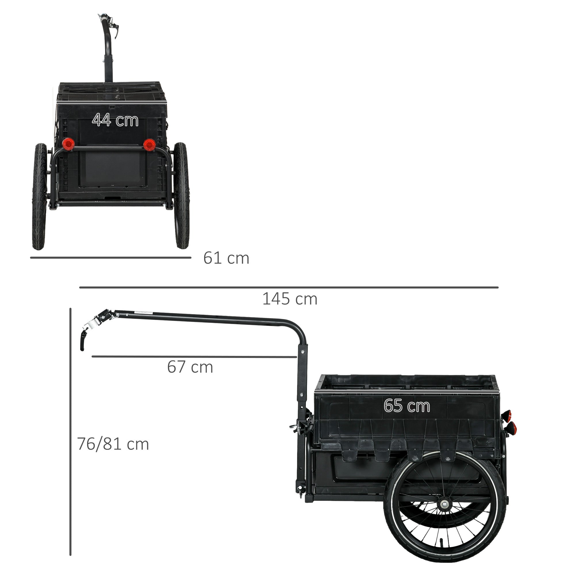 HOMCOM Steel Trailer for Bike, Bicycle Cargo Trailer with 65L Foldable Storage Box and Safe Reflectors, Max Load 40KG, Black - North Peak Garden Furniture