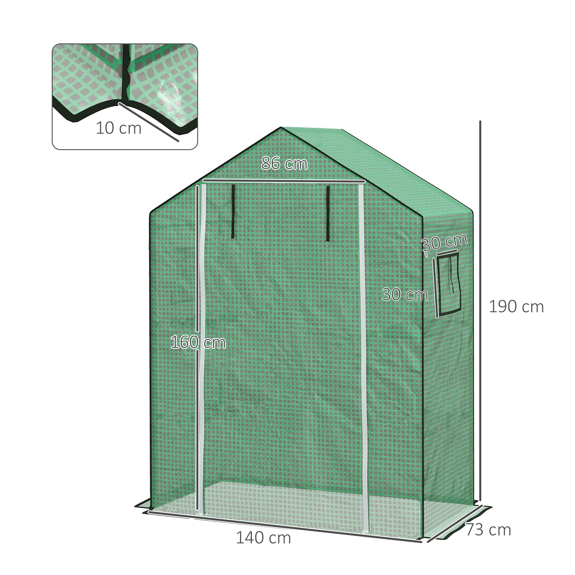 Outsunny Greenhouse Cover Replacement Walk-in PE Hot House Cover with Roll-up Door and Windows, 140 x 73 x 190cm, Green - North Peak Garden Furniture