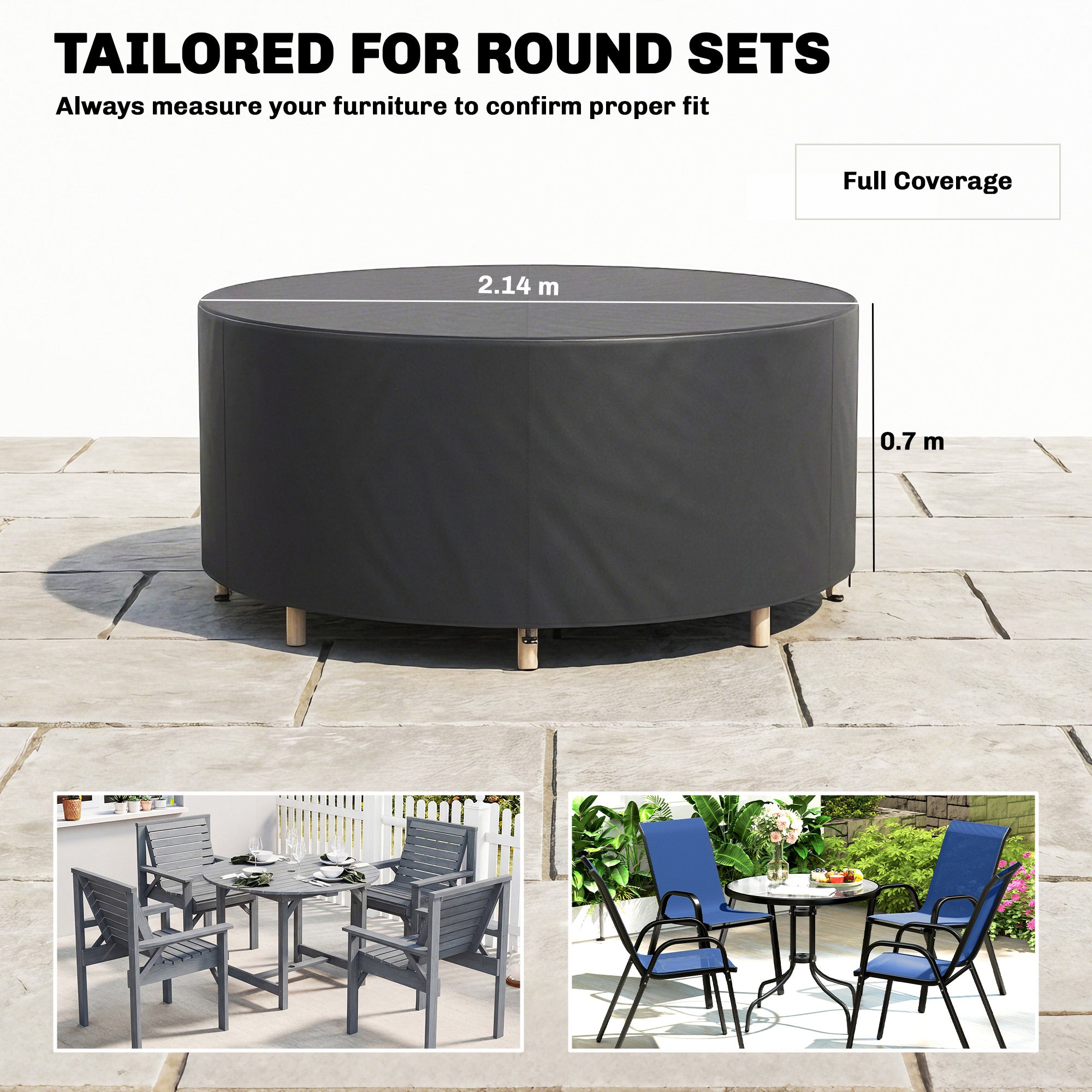 Outsunny Round Garden Furniture Cover, Waterproof Garden Table Cover, 420D Heavy Duty Oxford for Outdoor, Φ214 x 70 cm, Black