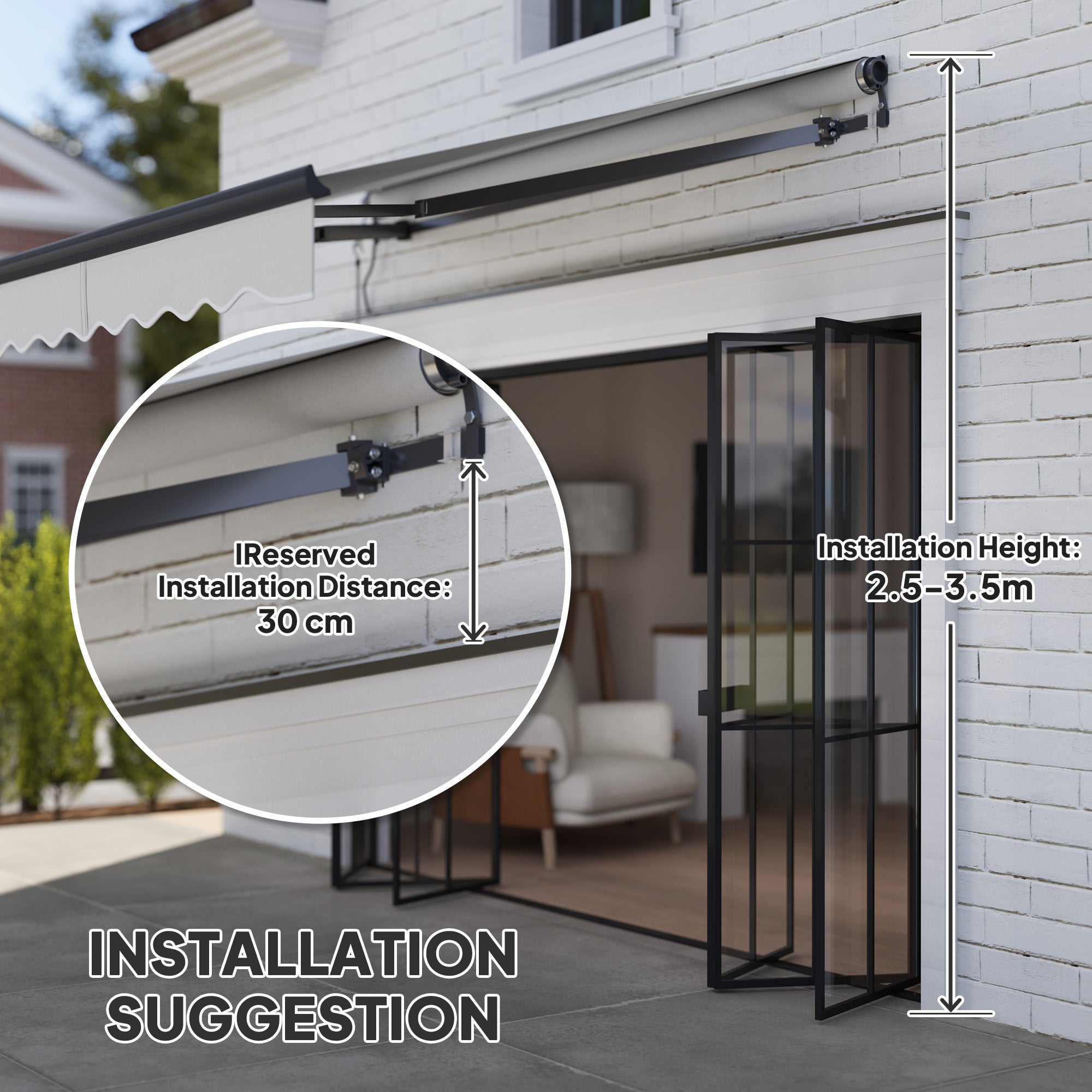 Outsunny 2.5 x 2m Electric Awning with Remote Controller, Aluminium Frame DIY Retractable Awning, UV30+ Sun Shade Canopy for Garden Patio Deck Door Window, Light Grey - North Peak Garden Furniture