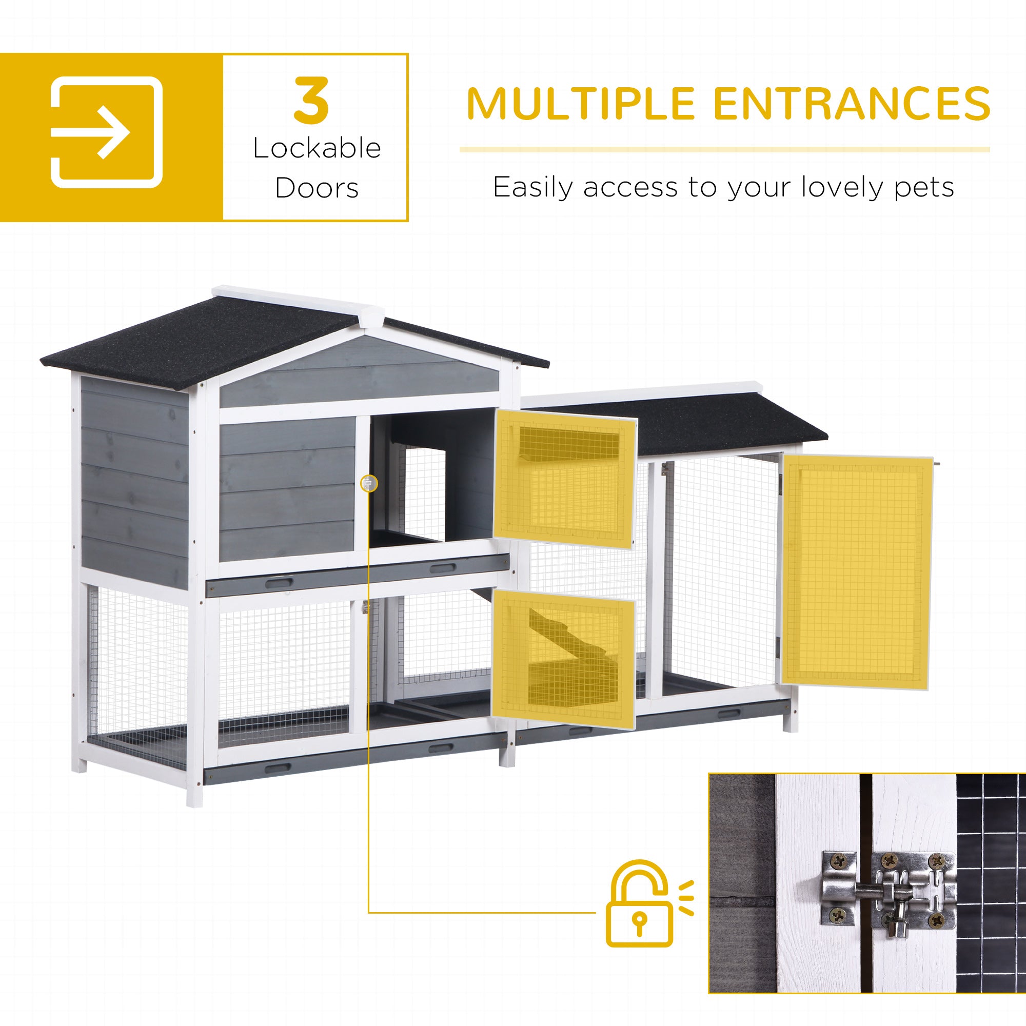 PawHut Wooden 2-Tier Rabbit Hutch w/ Tray Ramp Grey - North Peak Garden Furniture