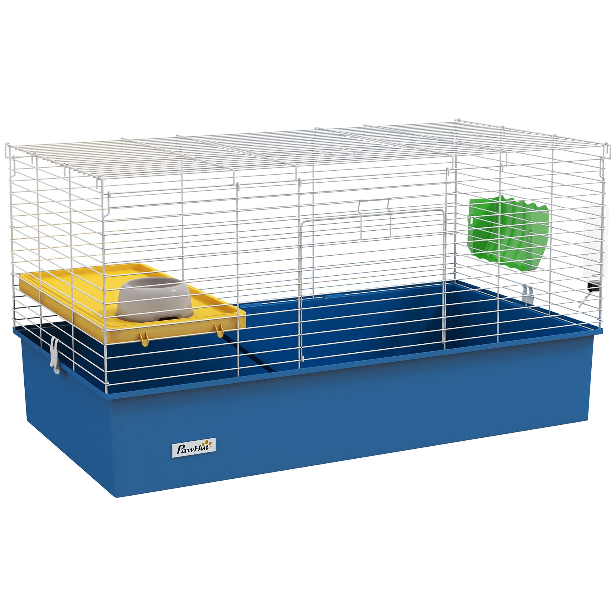 PawHut Chinchillas Small Rabbit Guinea Pig Small Animal Cage, Pet Playhouse, with Platform, Ramp, 99 x 52 x 53cm, Blue - North Peak Garden Furniture