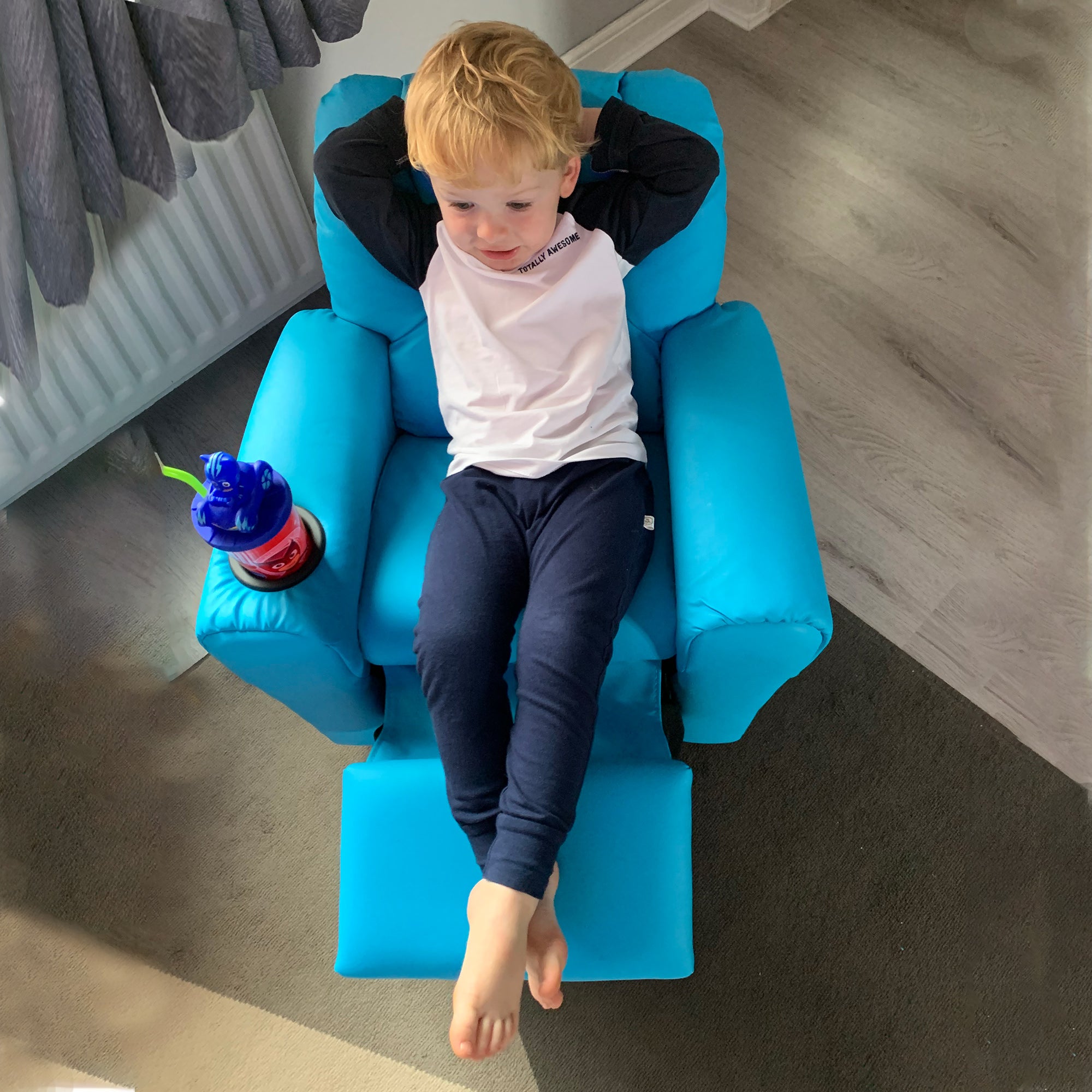 HOMCOM Kids Recliner Chair, PU Leather with Adjustable Backrest, Footrest, Padded Headrest, Blue - North Peak Garden Furniture