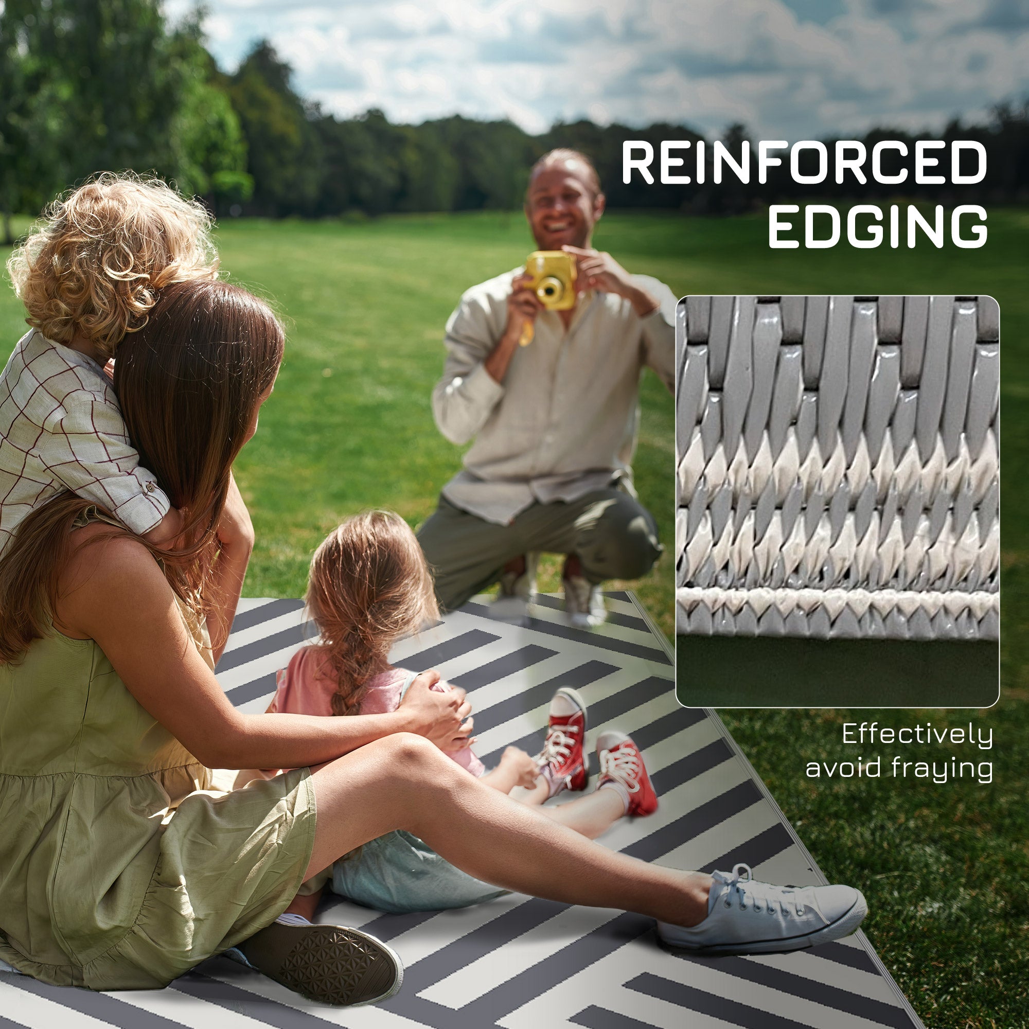 Outsunny Plastic Straw Reversible RV Outdoor Rug with Carry Bag, 182 x 274cm, Grey and Cream - North Peak Garden Furniture