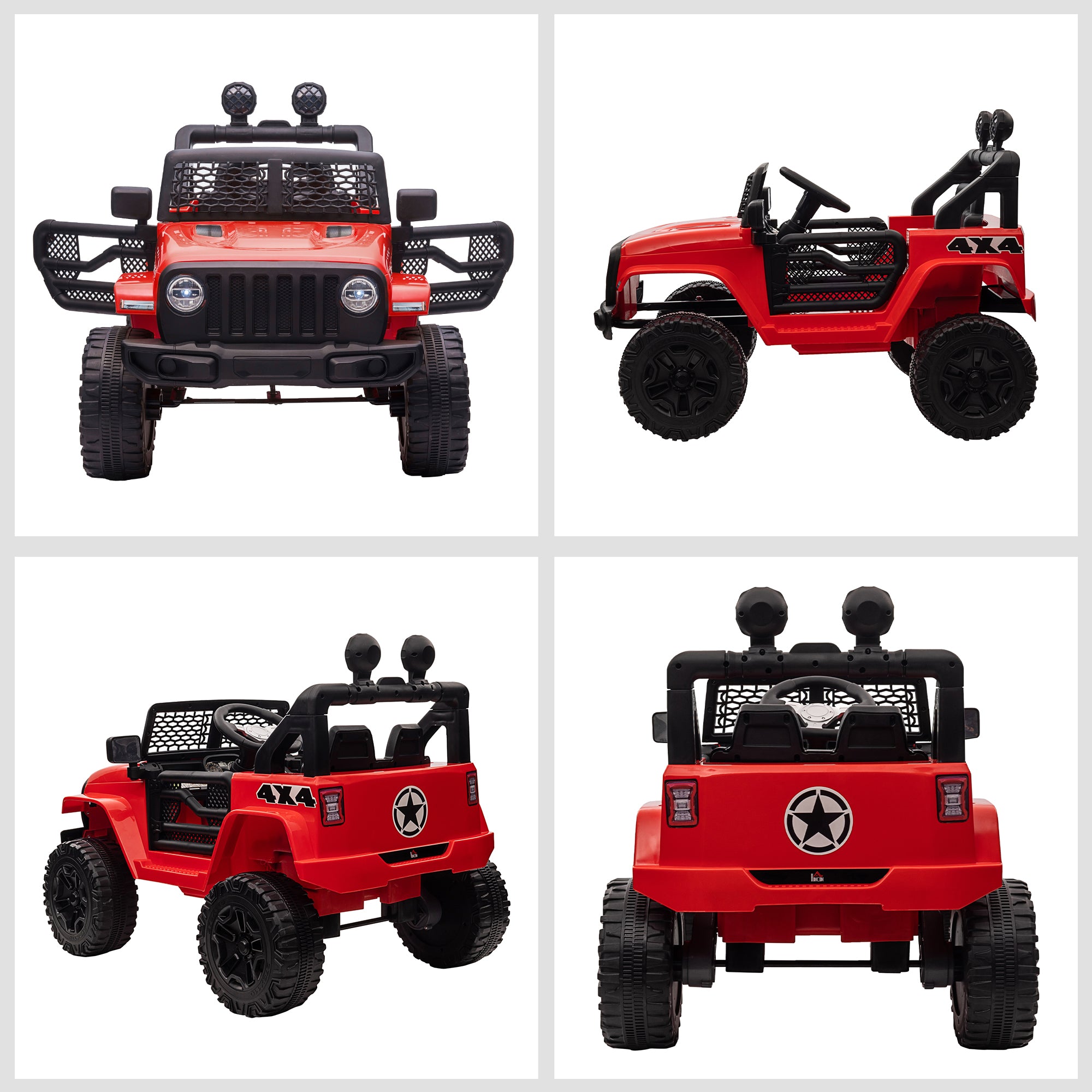 HOMCOM Kids Electric Ride On Car 12V Off Road Toy with Parental Remote Control 2 Motors Horn Lights Suspension Wheels for 3-6 Years Old Red - North Peak Garden Furniture