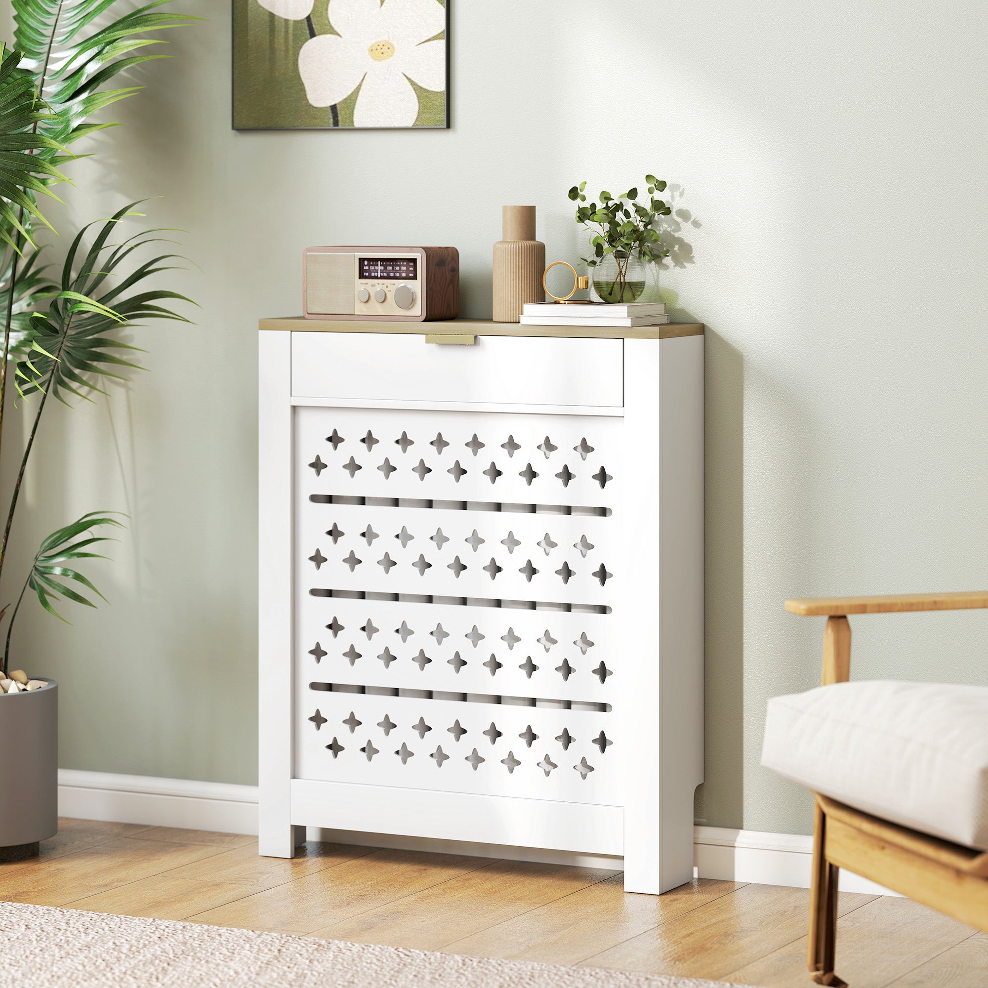 HOMCOM 78 x 19 cm Minimal Radiator Cover, with Drawer - White