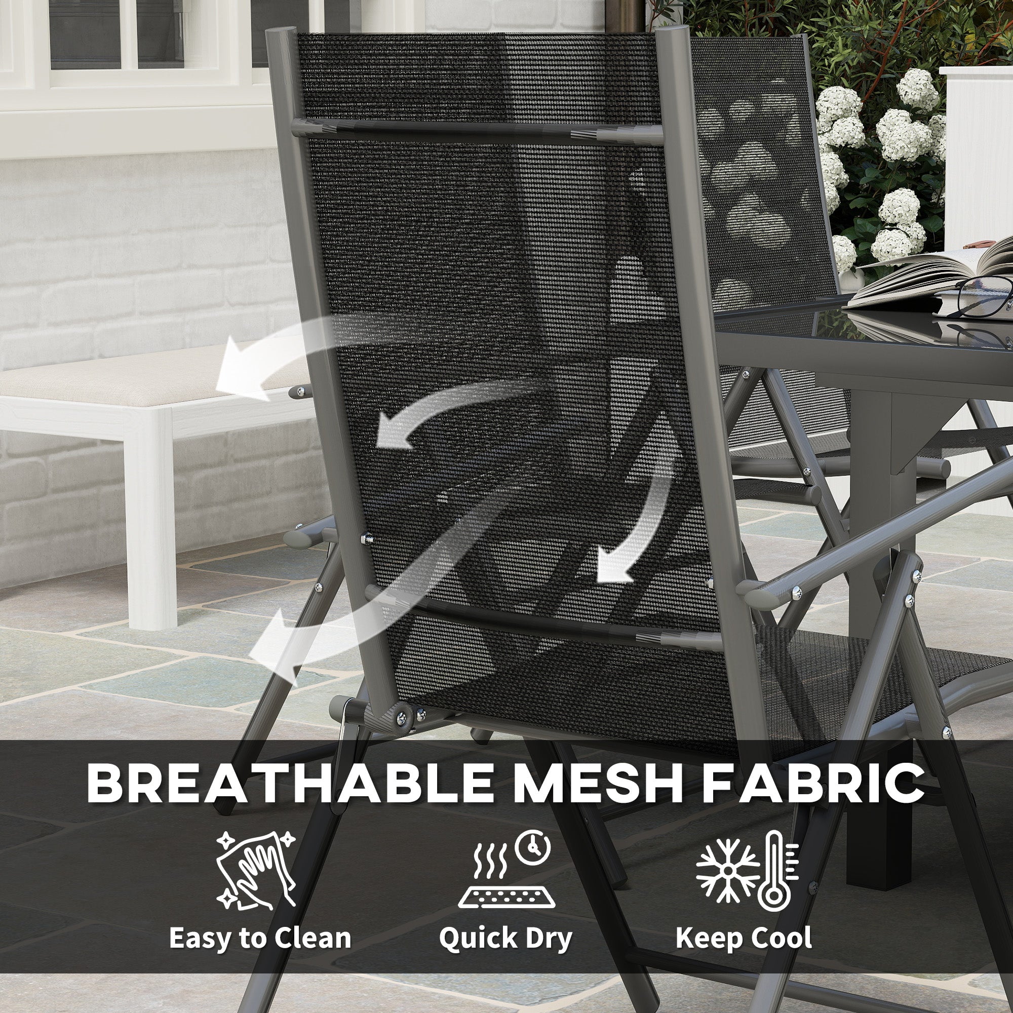 Outsunny 7 Piece Outdoor Dining Set with Extendable Table and 6 Folding Chairs for Patio, Balcony, Deck, Grey - North Peak Garden Furniture