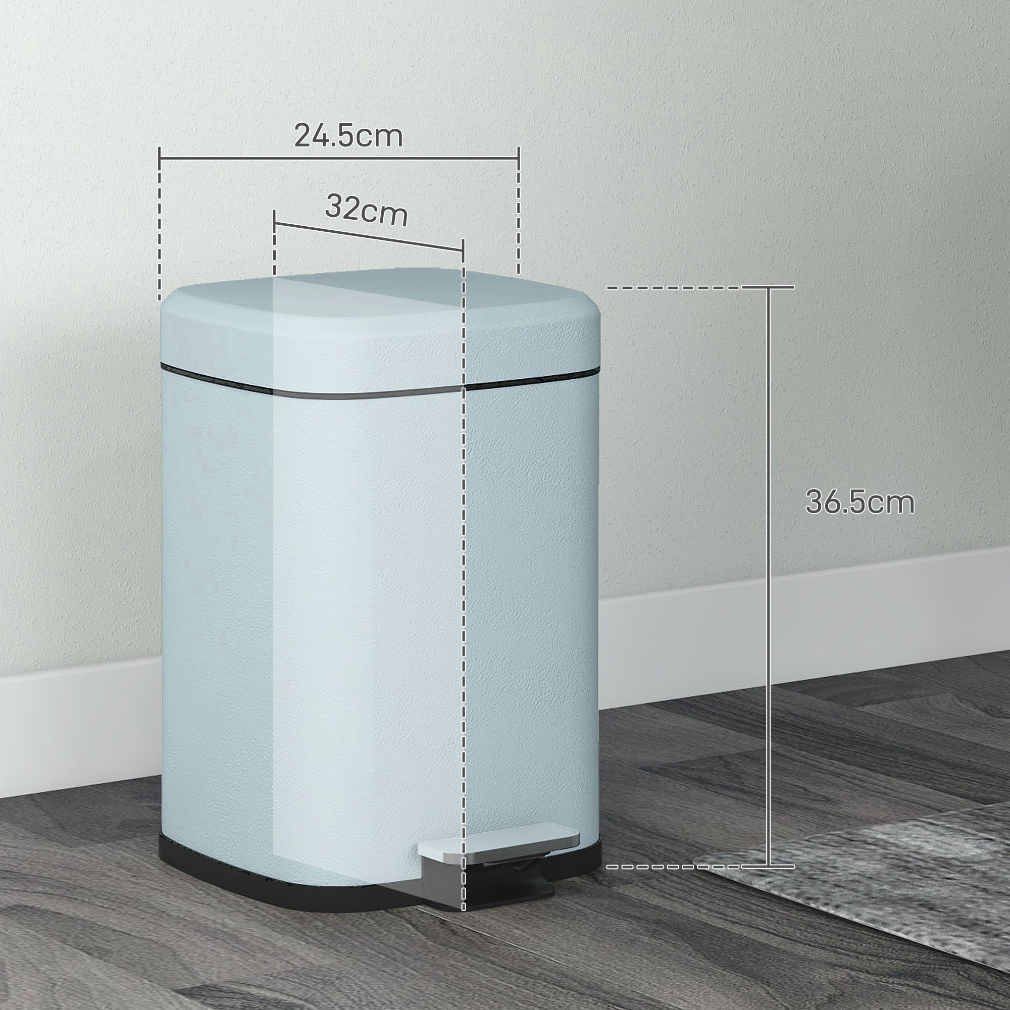 HOMCOM 12L Modern Boxy Metal Home Kitchen Bin - Light Green - North Peak Garden Furniture