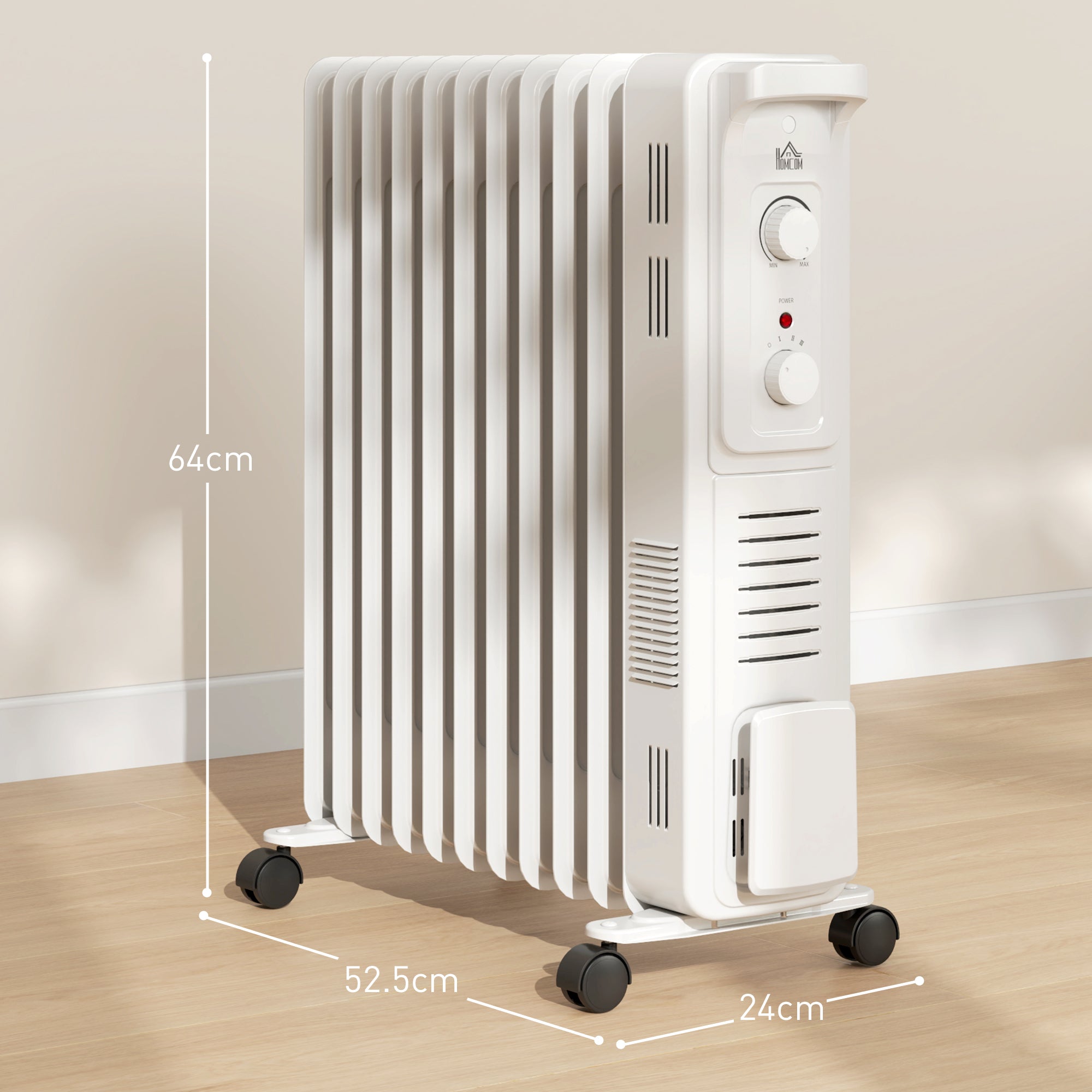 HOMCOM 2.5kW 11 Fin Oil-Filled Radiator - White - North Peak Garden Furniture