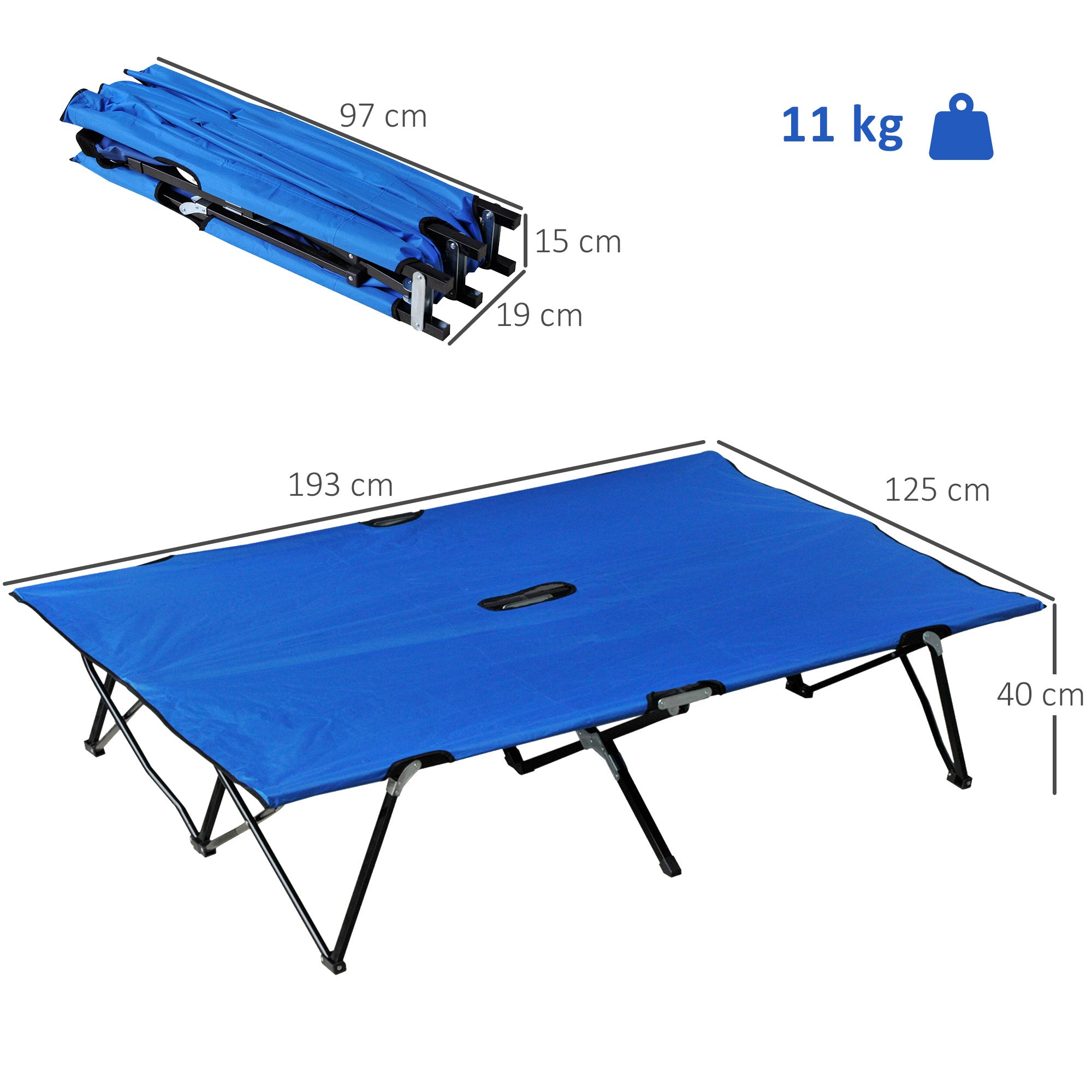 Outsunny Double Camping Bed Camping Cot Foldable Sunbed Outdoor Patio Sleeping Bed Super Light with Carry Bag (Blue)