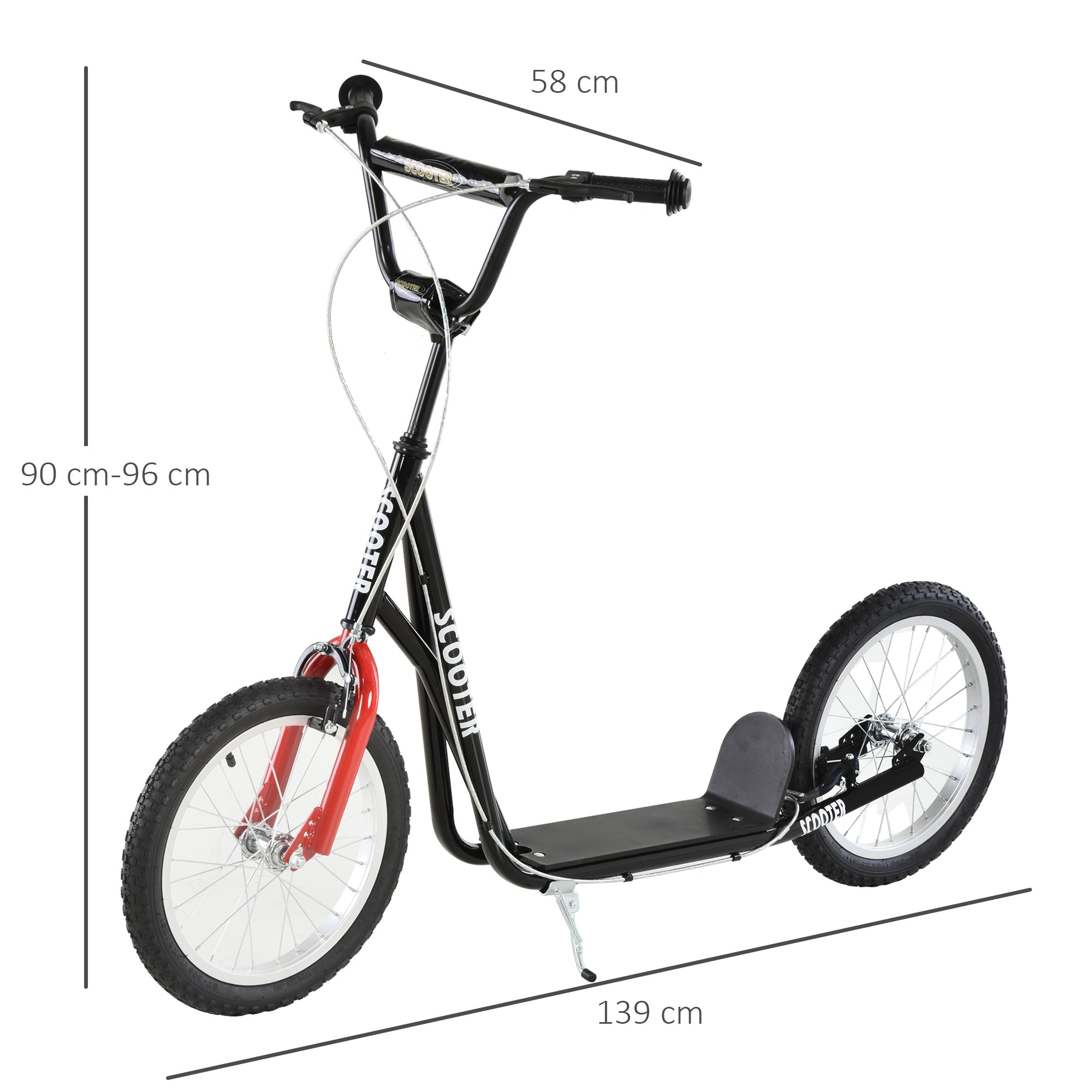 HOMCOM Kick Scooters for Kids with Adjustable Height, Anti-Slip Deck, Dual Brakes, Rubber Tyres, for Boys and Girls Aged 5+ Years Old - Black