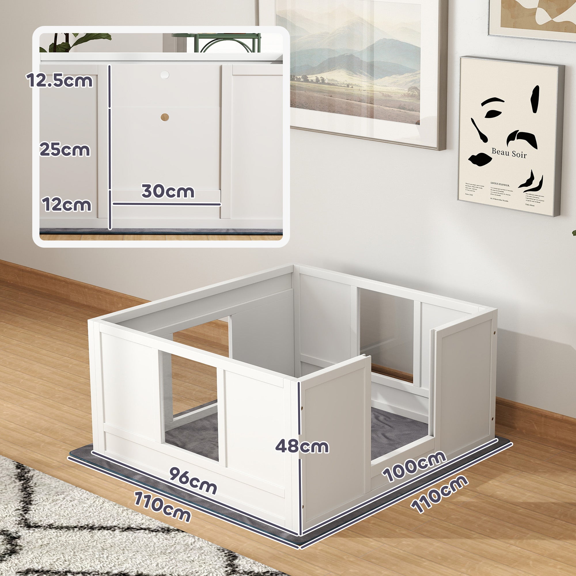 PawHut Whelping Box for Dogs with Whelping Pad, Adjustable Entrance, Non-slip Foot Pads, for Medium Dogs, 100 x 96cm