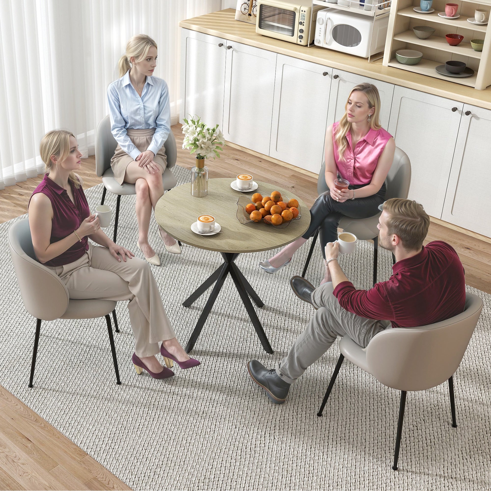 HOMCOM 80cm Industrial Round Dining Table - Oak - North Peak Garden Furniture