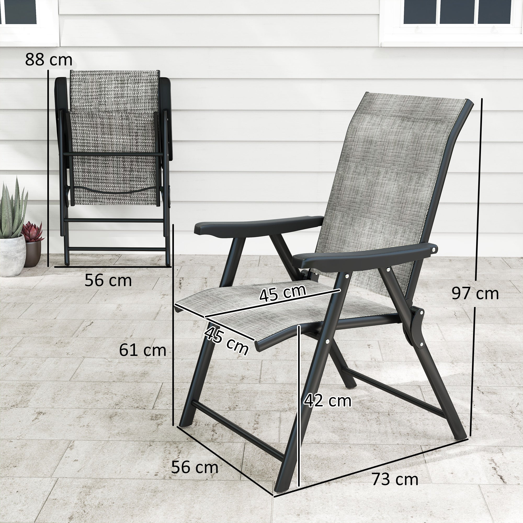 Outsunny Set of Two Folding Outdoor Chairs - Black/Grey - North Peak Garden Furniture