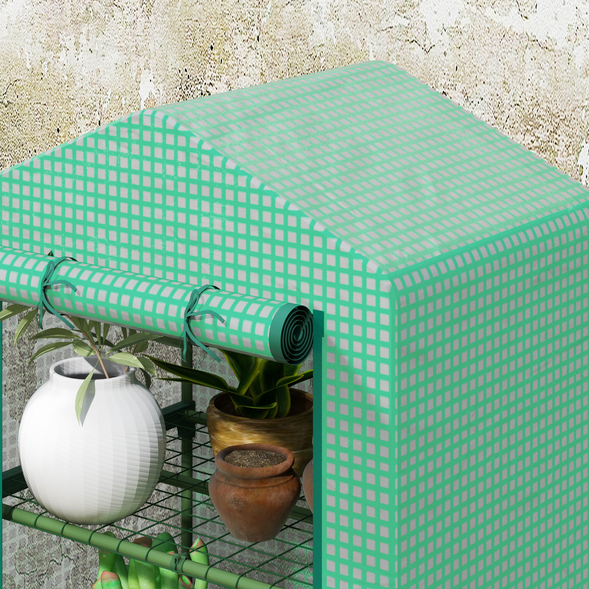 Outsunny 3 Tier Mini Greenhouse Portable Garden Grow House with Roll Up Door and Wire Shelves, 69 x 49 x 125 cm, Green