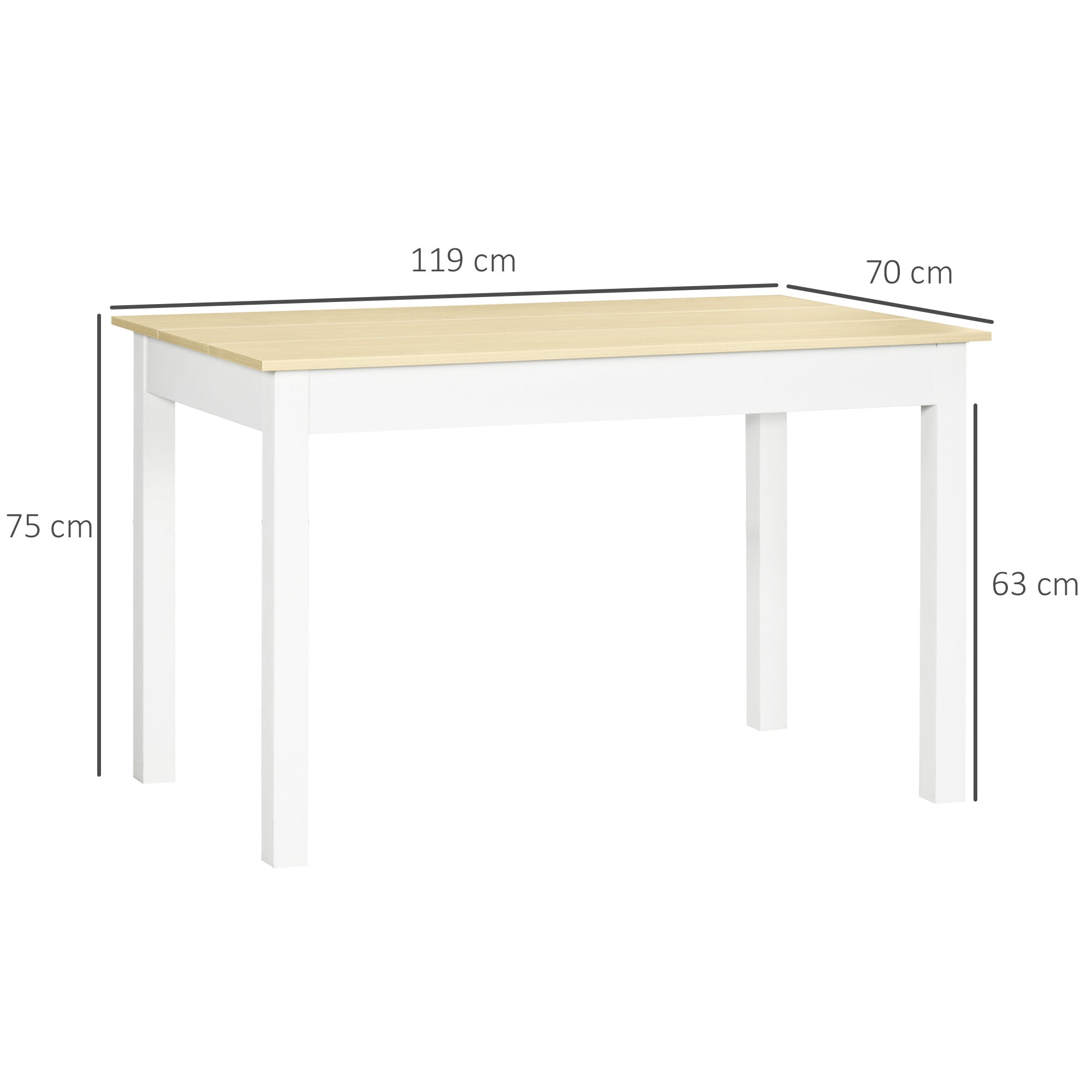 HOMCOM Dining Table for 4 to 6, Modern Kitchen Table with Wood Effect Tabletop, Thick Legs, 120cm, Oak Wood Grain - North Peak Garden Furniture