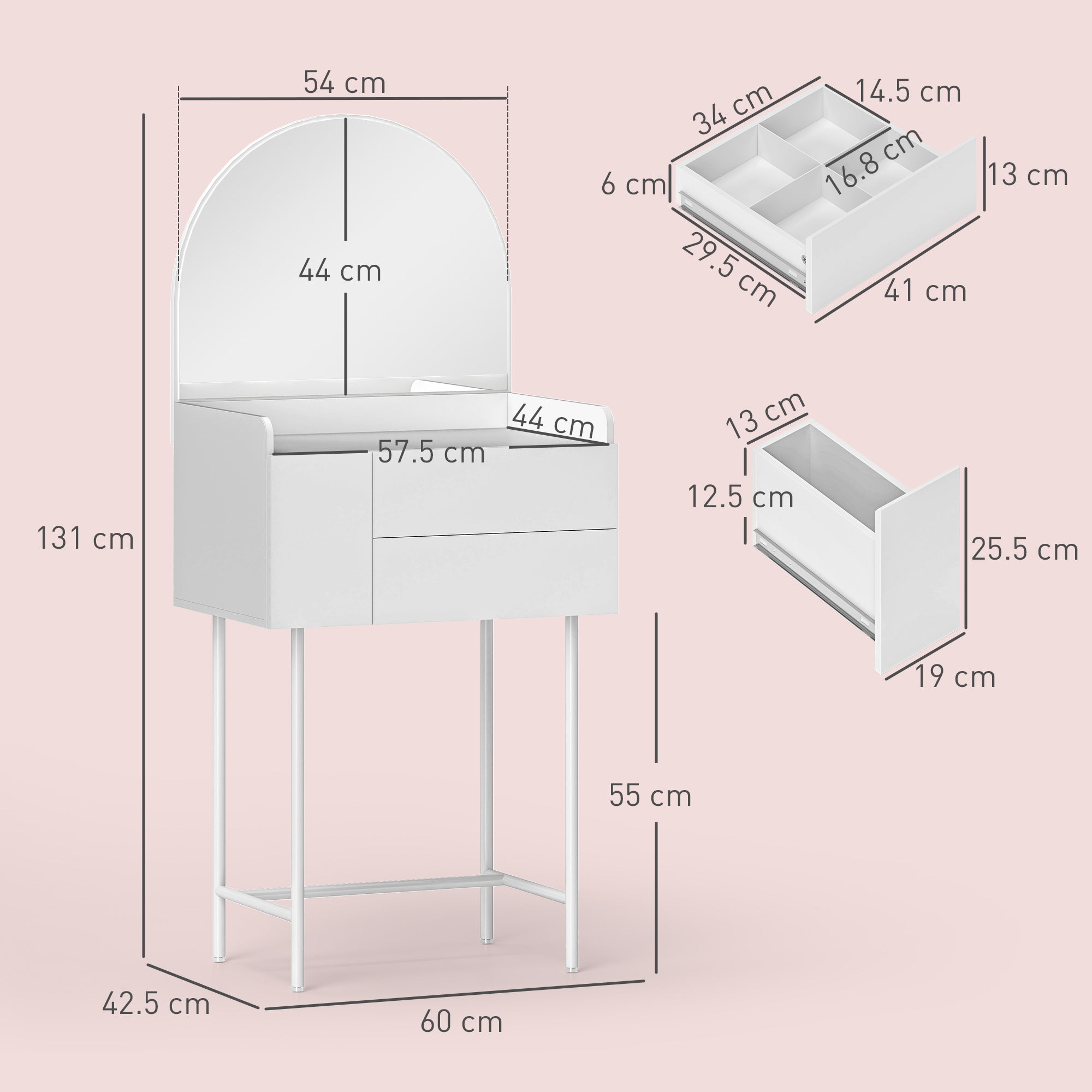 HOMCOM Three Drawer Compact Dressing Table - White - North Peak Garden Furniture