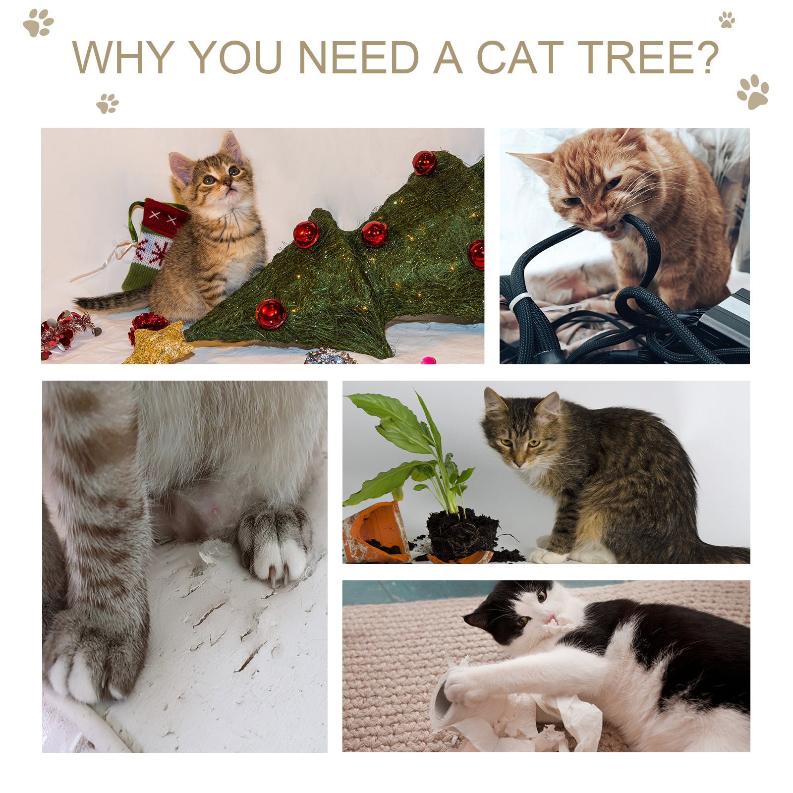 PawHut Cat Tree for Indoor Cats Kitten Tower Multi-level Activity Centre Pet Furniture with Scratching Post Condo Hanging Ropes Plush Perches Grey - North Peak Garden Furniture