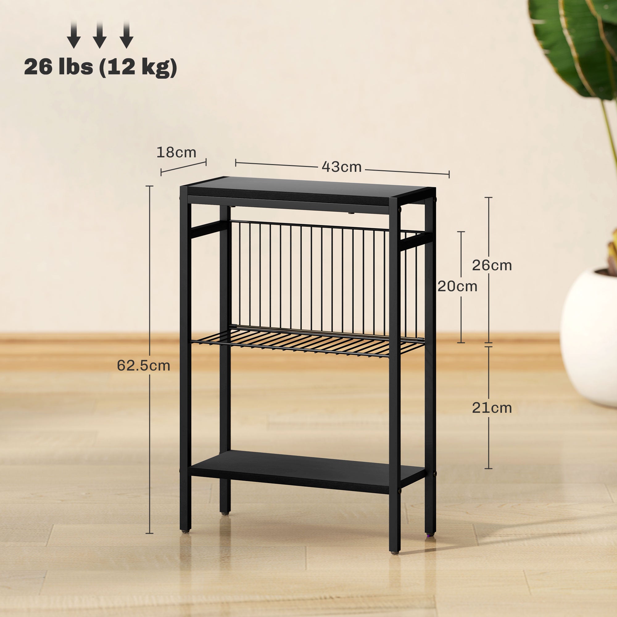 HOMCOM Three Shelf Industrial Side Table, Black - North Peak Garden Furniture