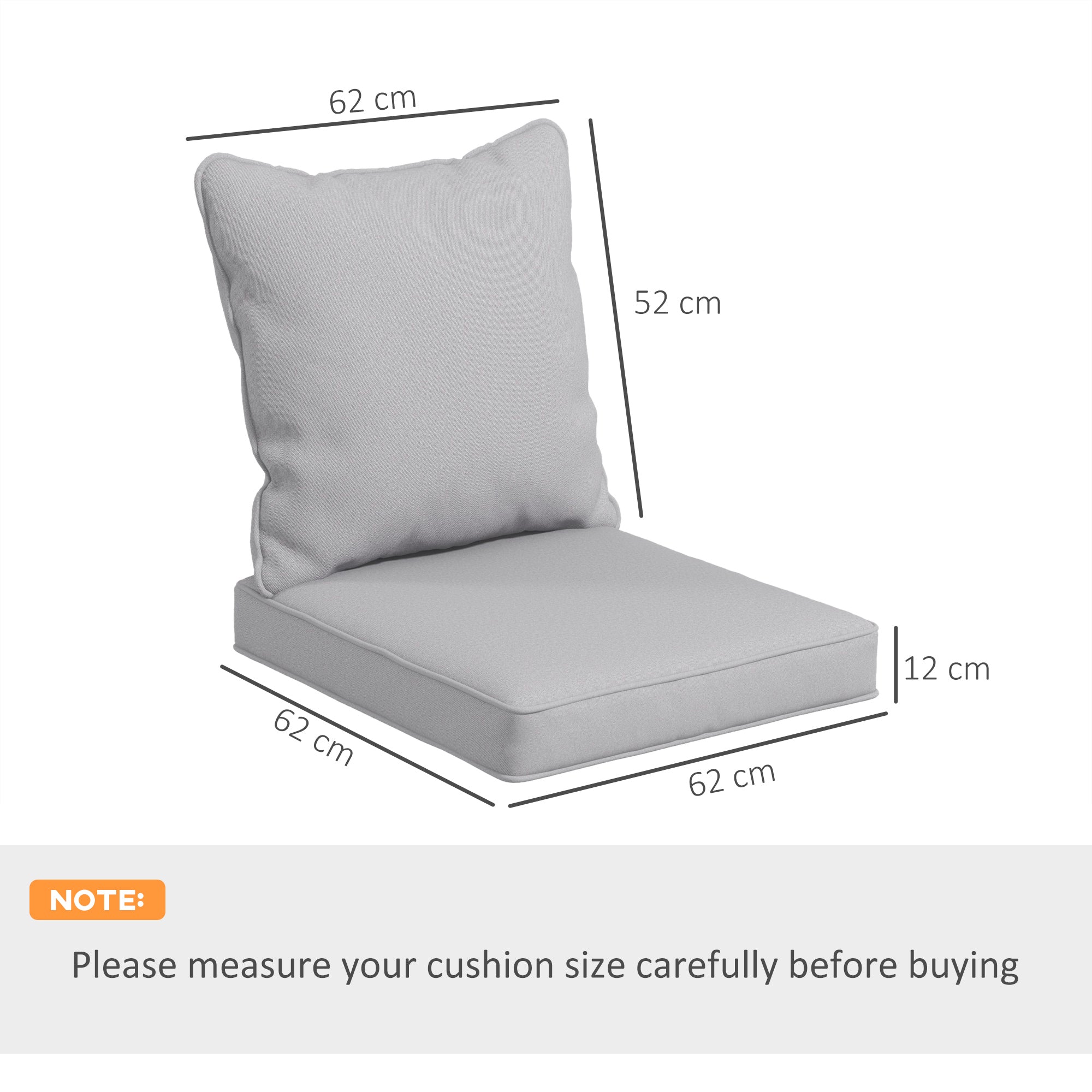 Outsunny Seat and Back Padded Cushion Set - Light Grey