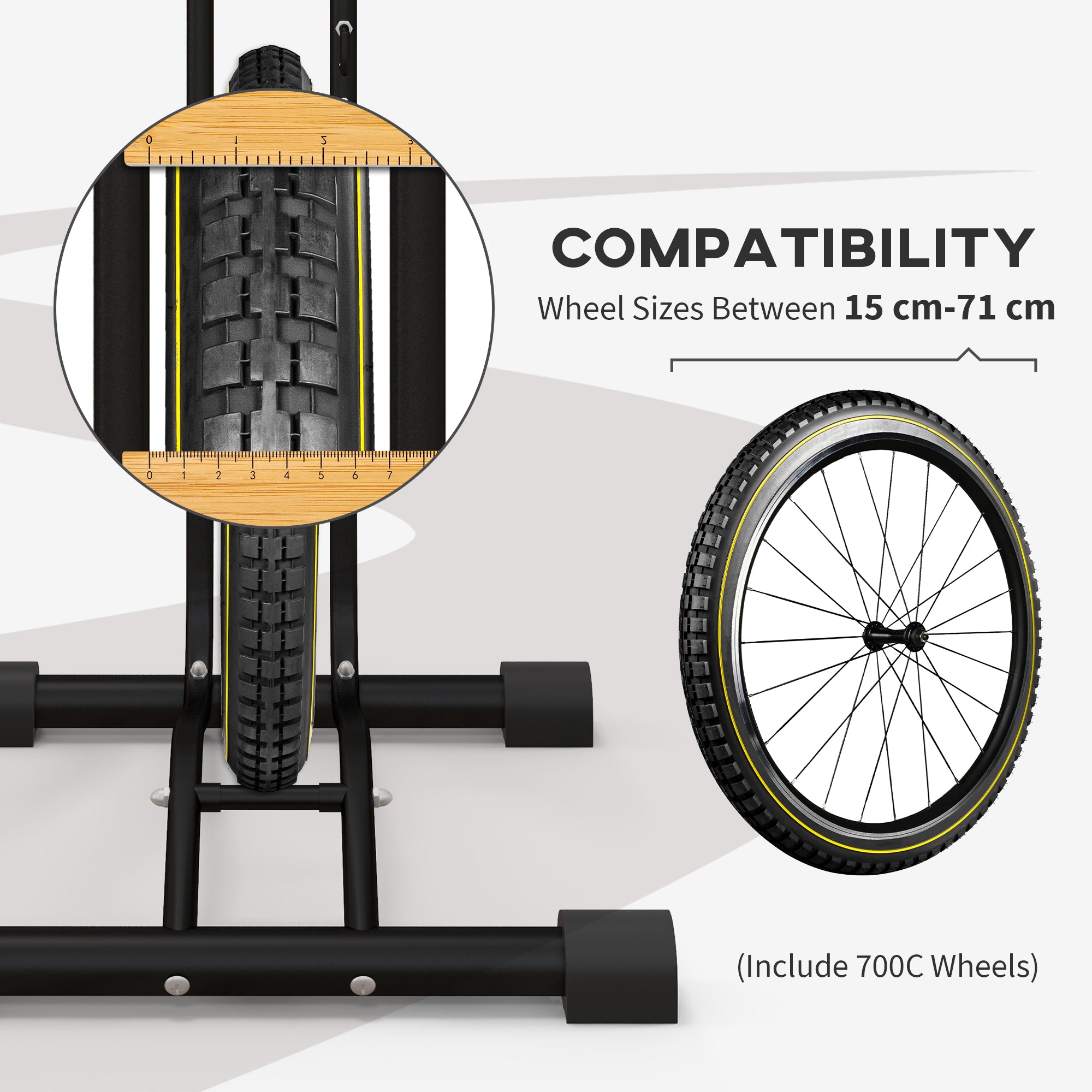 SPORTNOW Vertical & Horizontal Bike Rack Bicycle Storage Stand with Adjustable Hooks, Fits 6"-28" and 700c Bikes