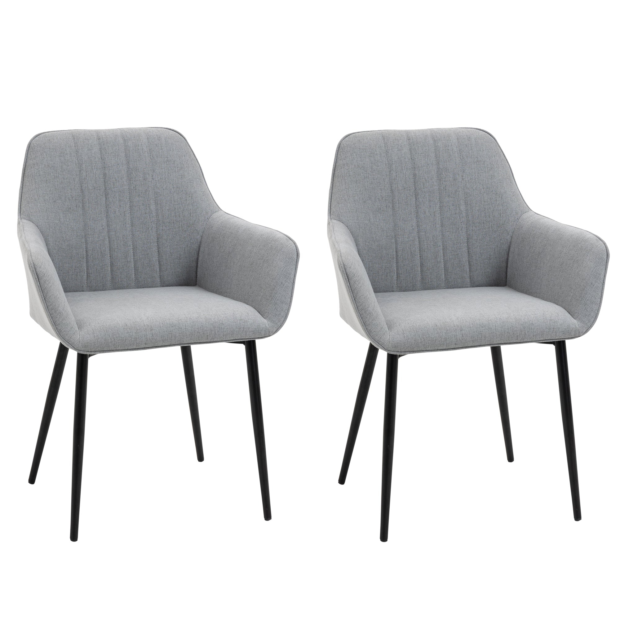 HOMCOM Dining Chairs Upholstered Linen Fabric Accent Chairs with Metal Legs, Set of 2, Light Grey - North Peak Garden Furniture