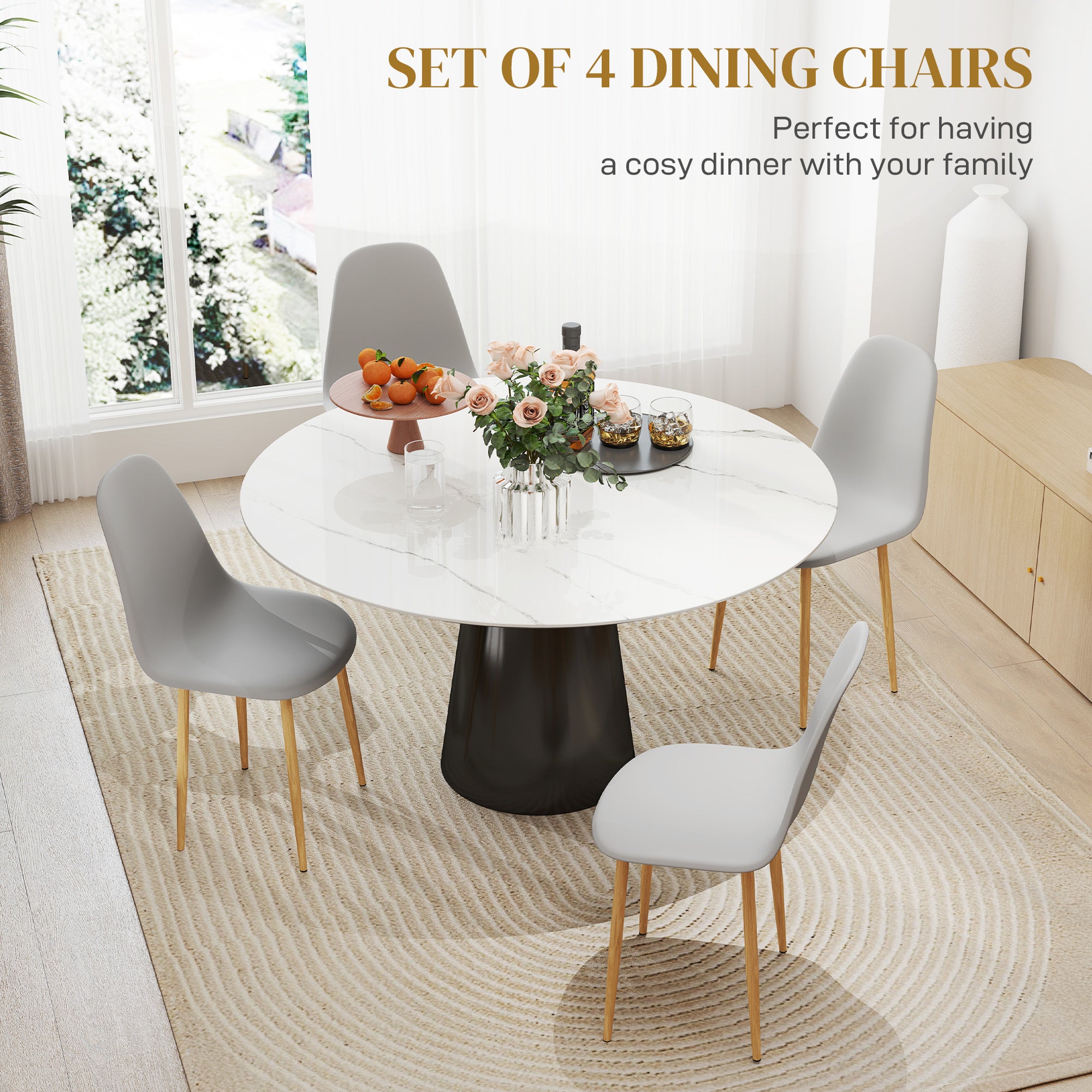 HOMCOM Modern Dining Chairs Set of 4, Kitchen Chairs with Backrest and Steel Legs for Dining Room, Living Room, Grey - North Peak Garden Furniture