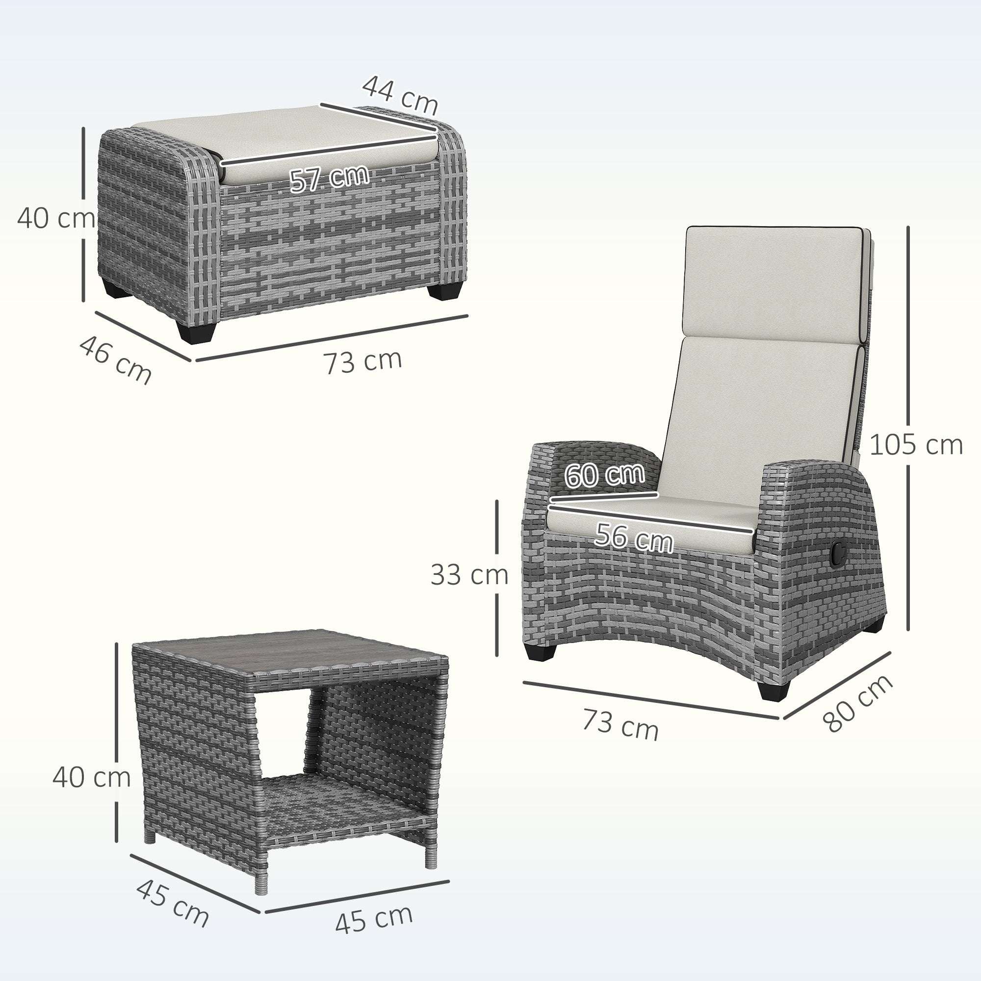 Outsunny 5-Piece Rattan Garden Furniture Set with Cushions - Grey - North Peak Garden Furniture