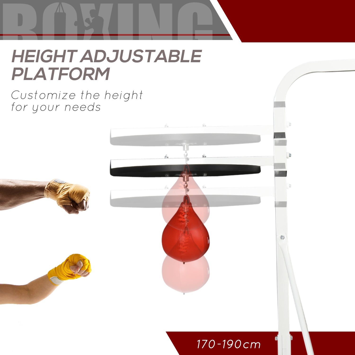HOMCOM 170-190cm Freestanding Boxing Punch Bag Hanger & Speed Ball Station Platform Hanging Frame Home Gym, White - North Peak Garden Furniture