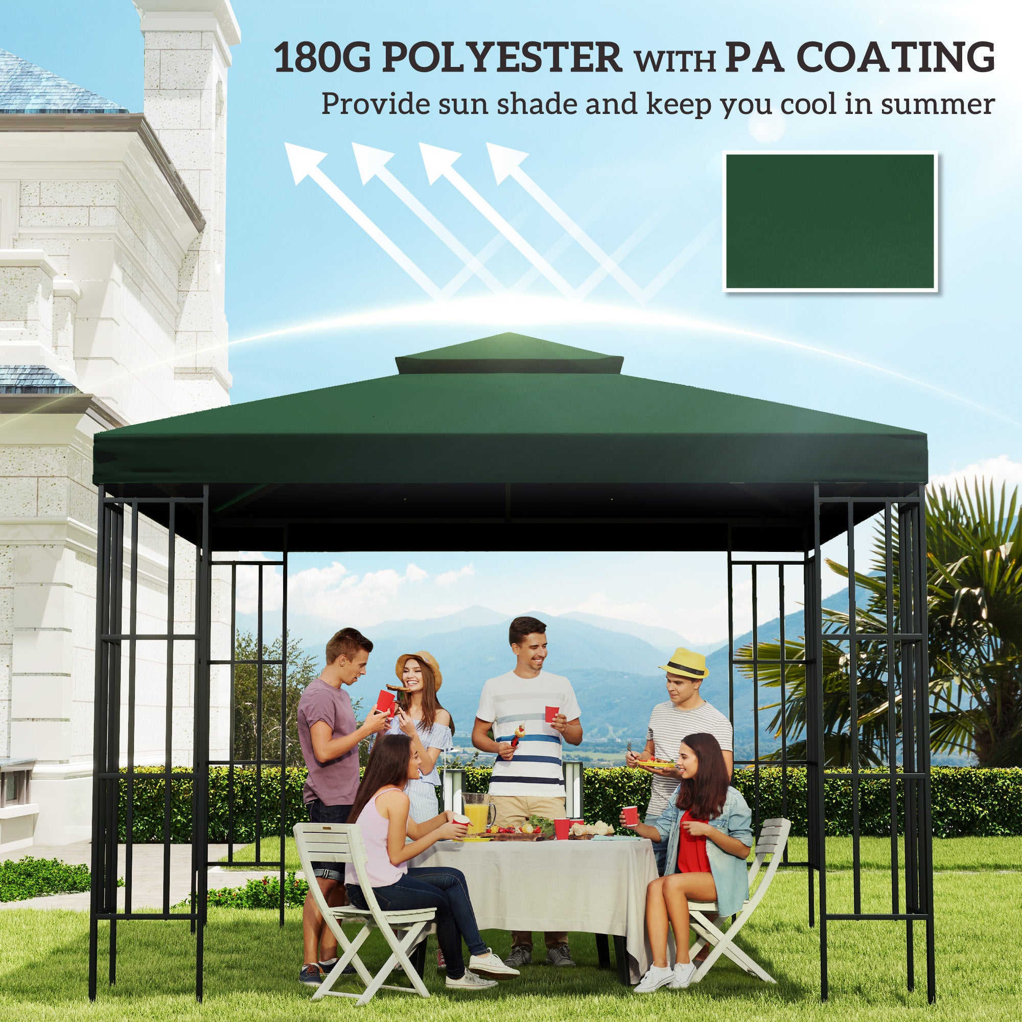 Outsunny 3(m) Gazebo Top Cover Double Tier Canopy Replacement Pavilion Roof Dark Green - North Peak Garden Furniture