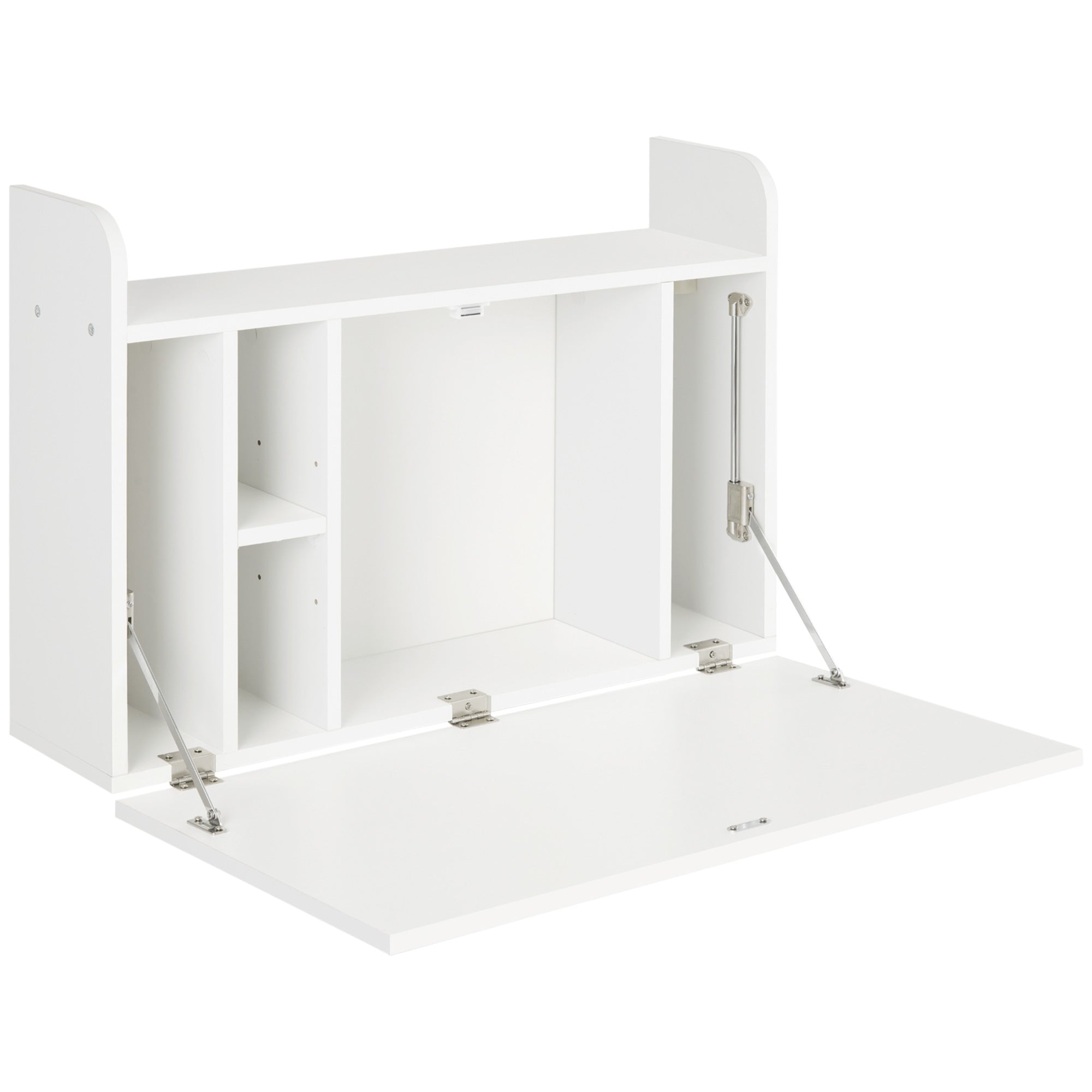 HOMCOM Wall Mounted Table, Drop Leaf Floating Laptop Desk with Space Saving Storage Compartments for Home Office and Study, 77cm x 20cm x 51cm, White - North Peak Garden Furniture