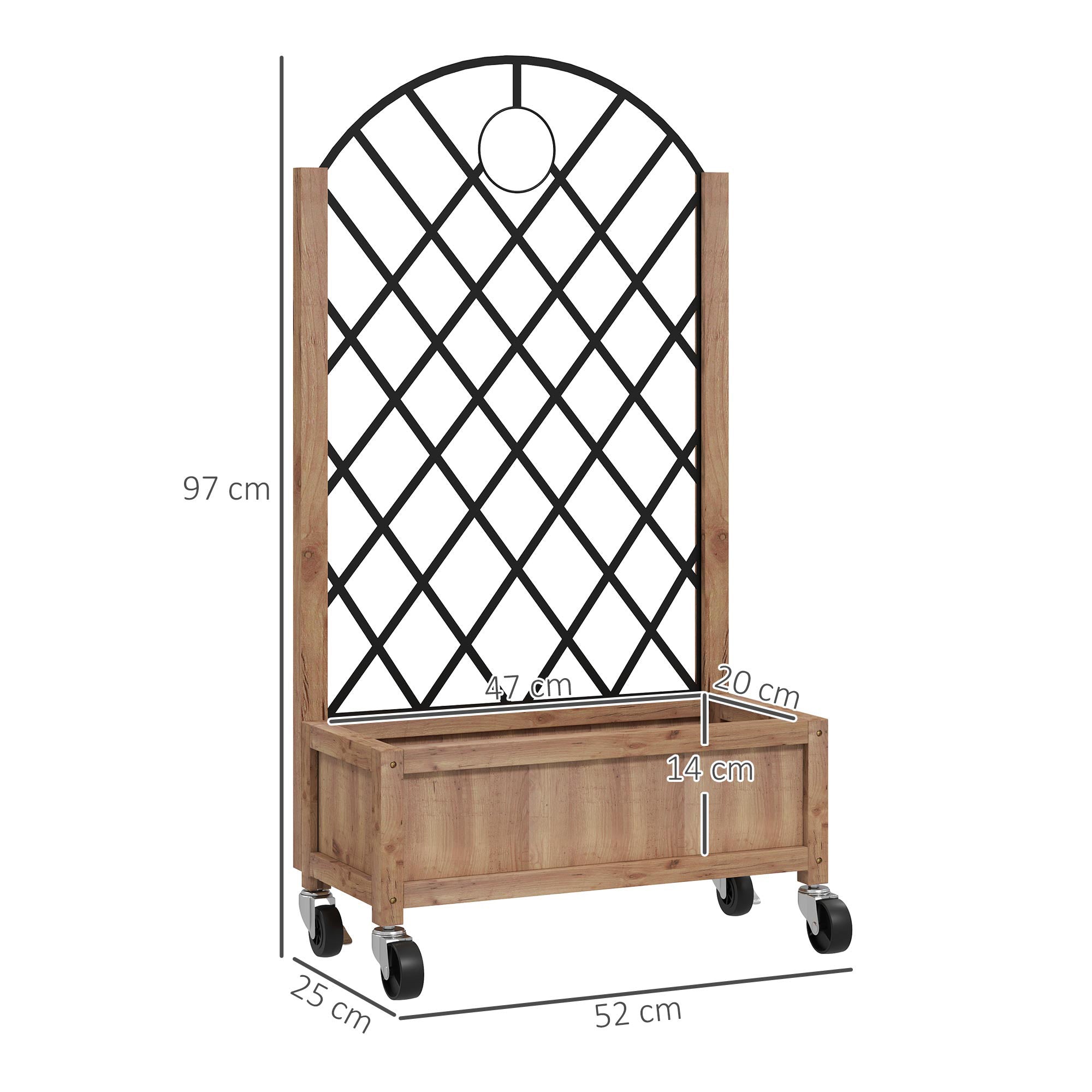 Outsunny Wooden Planter, with Metal Trellis - Brown/Black - North Peak Garden Furniture