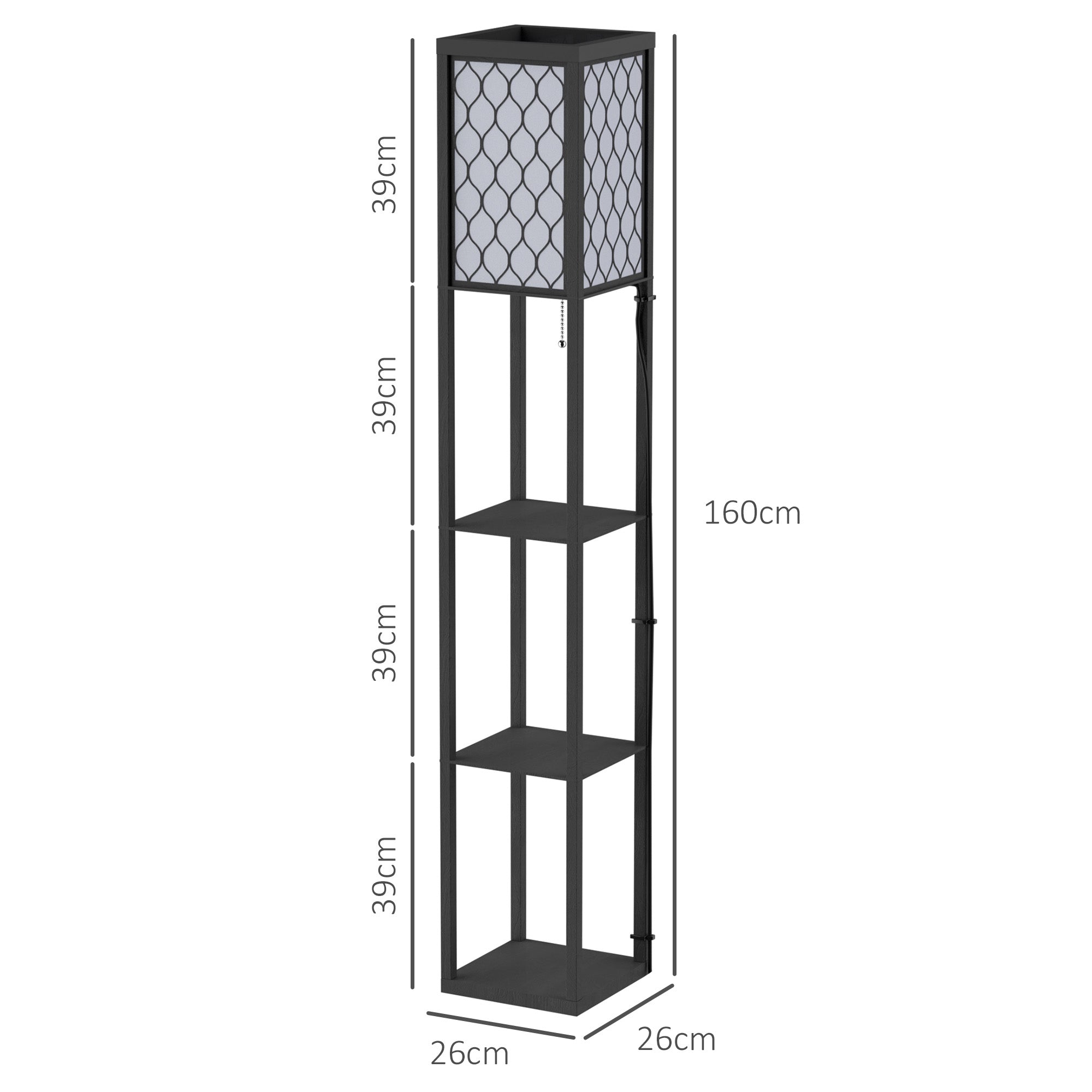 HOMCOM Shelf Floor Lamp Standing Lamp W/4-tier Wooden Open Shelves,26L x 26W x 160Hcm-Black/White - North Peak Garden Furniture