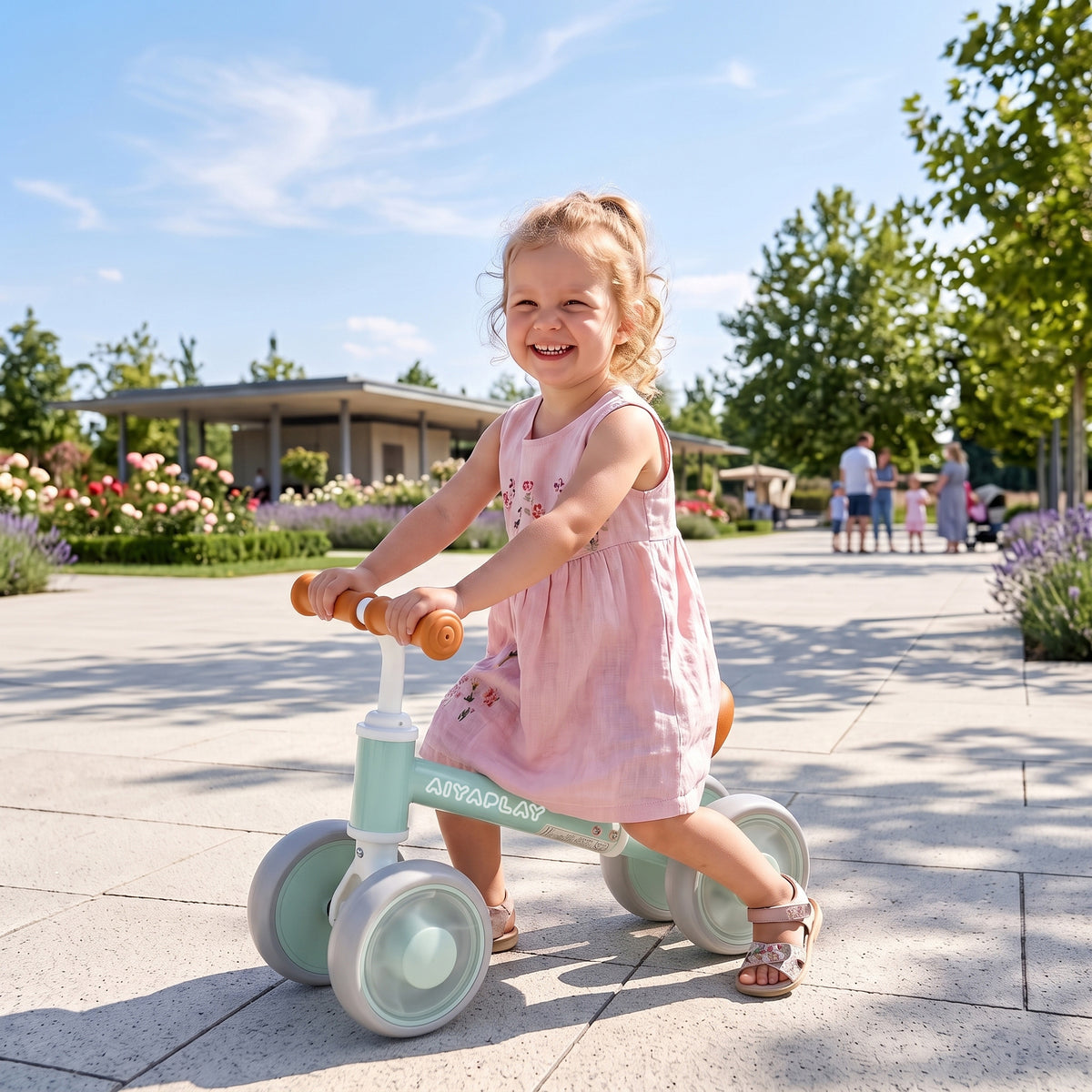 AIYAPLAY Baby Balance Bike for 1-2 Years Old, Light-up Toddler Balance Bike with Adjustable Seat, 4 Silent EVA Wheels, Green