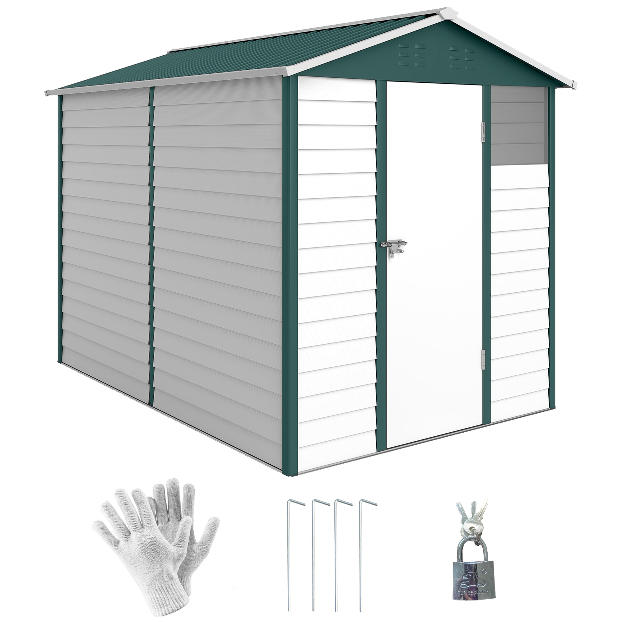 Outsunny 9x 6FT Metal Outdoor Garden Shed, Galvanised Tool Storage Shed w/ Sloped Roof, Lockable Door for Patio Lawn, Green