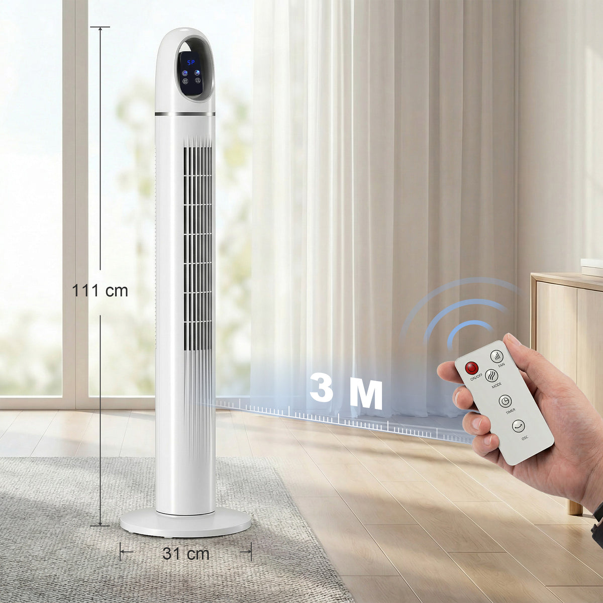 HOMCOM Tower Fan for Bedroom, Standing Floor Fan with Oscillating, 3 Modes, 3 Speeds, 24 Hour Timer, White