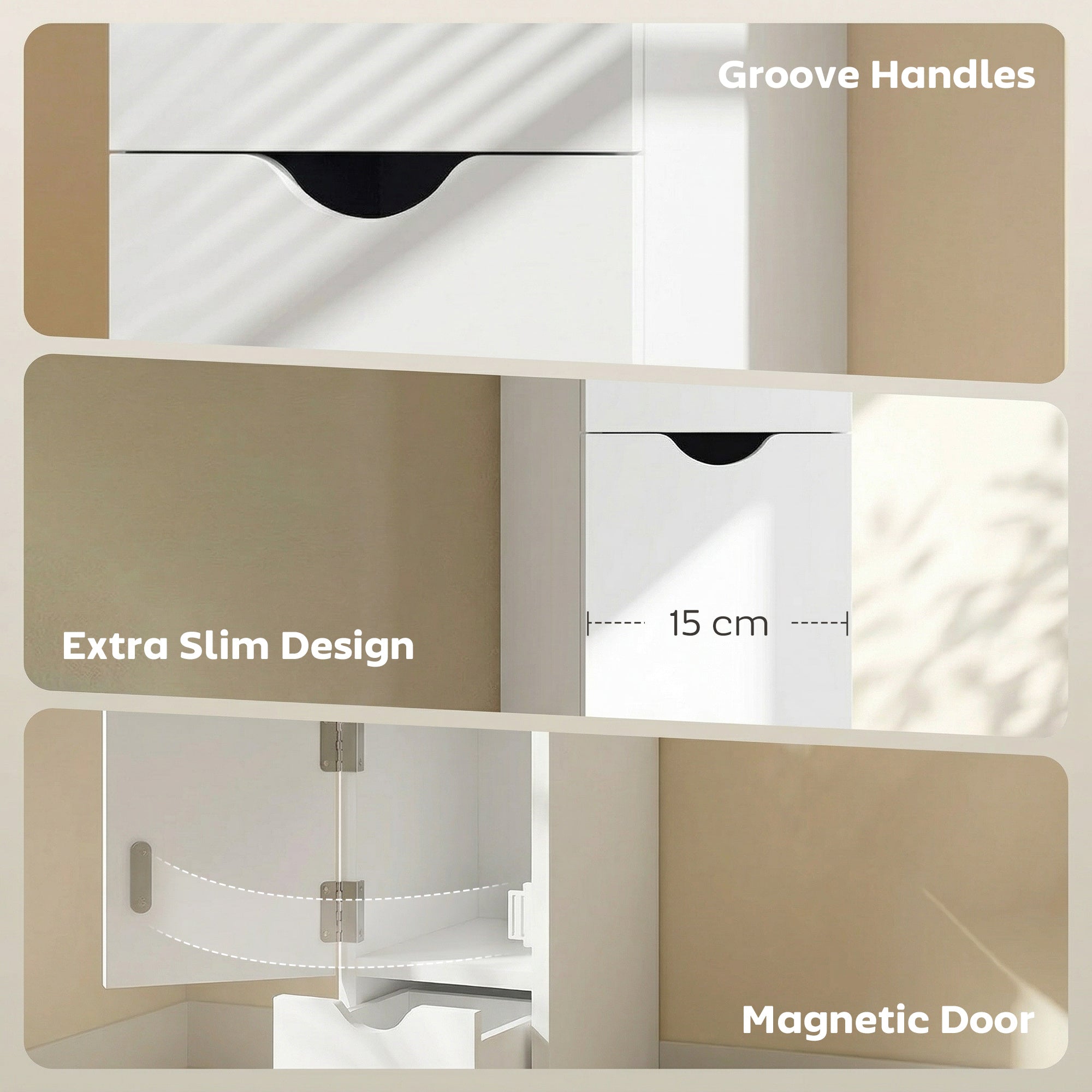 kleankin Slim Bathroom Storage Cabinet with Drawers, Tall Bathroom Cupboard with 2-Tier Shelf, White