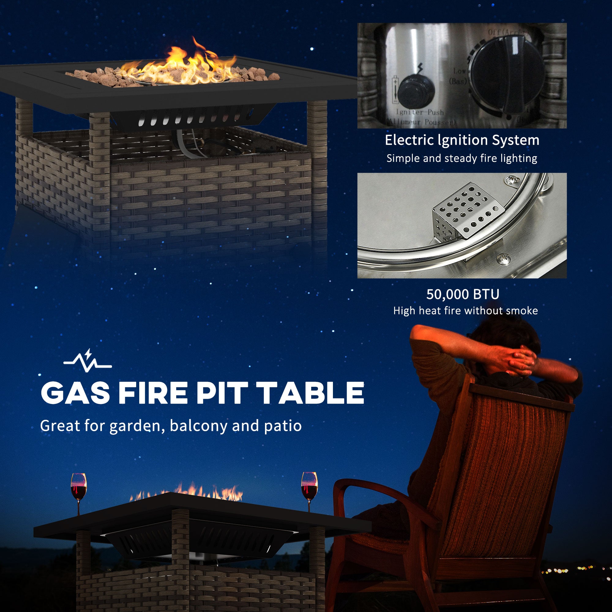 Outsunny 72.5 x 72.5cm 50,000 BTU Fire Pit Table, with Cover - Brown - North Peak Garden Furniture