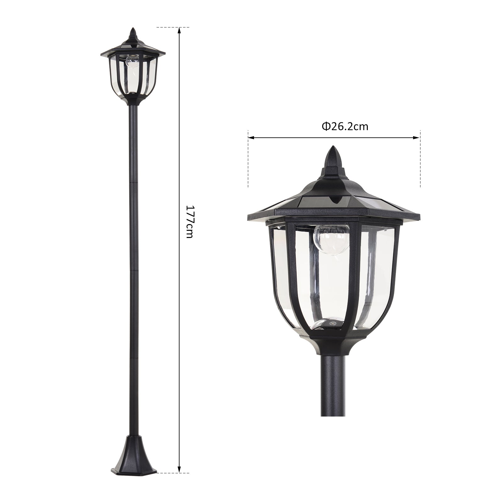 Outsunny 1.77m Tall Free-Standing ABS Garden Solar LED Lamp Post Black