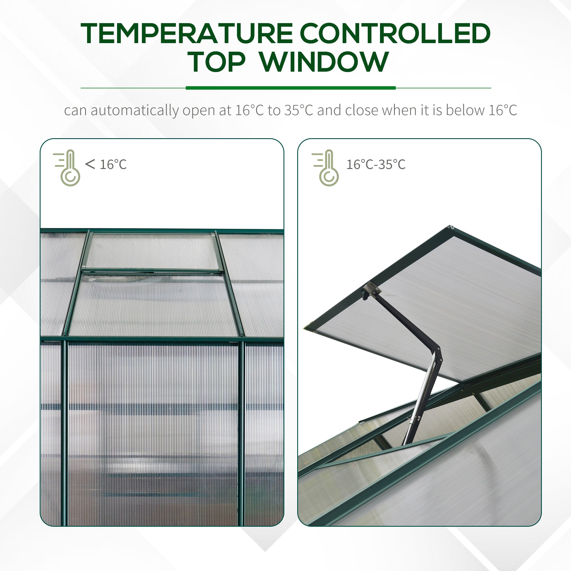 Outsunny Garden Walk-in Aluminium Greenhouse Polycarbonate with Plant Bed ,Temperature Controlled Window, Foundation, 6 x 6ft