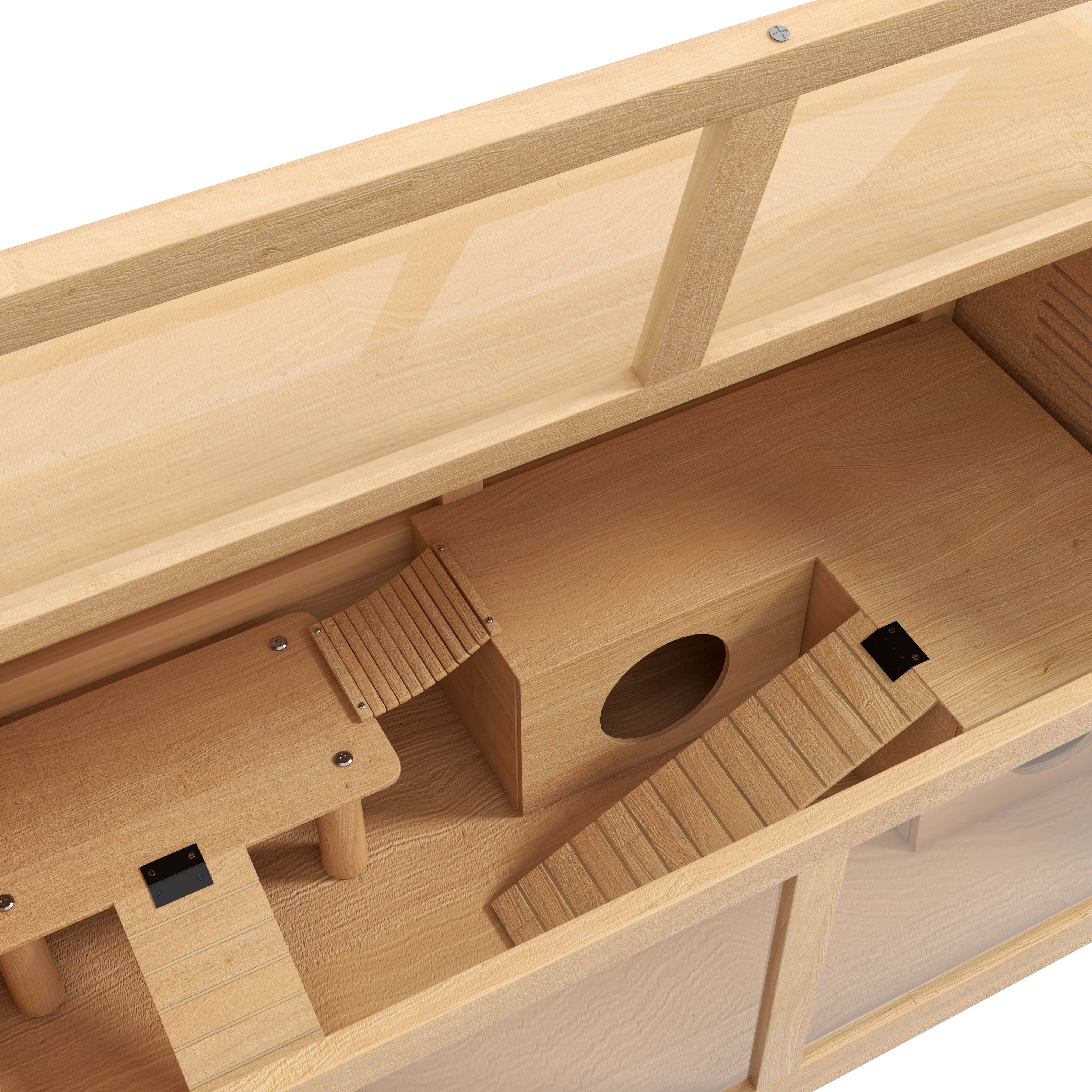 PawHut Hamster Cage, Wooden Small Animal Cage for Gerbils, Mice w/ Suspension Bridge, Openable Top, Hut, 85 x 45 x 44cm Nature - North Peak Garden Furniture
