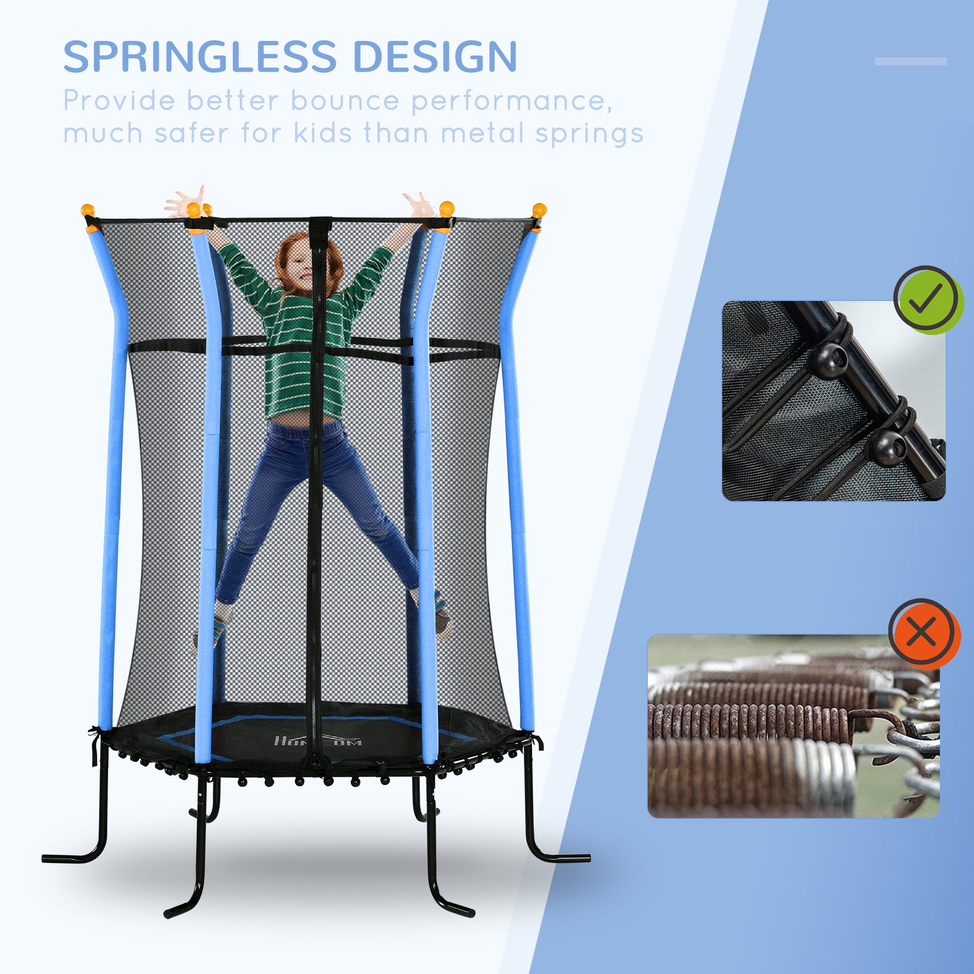 HOMCOM Kids Trampoline Mini Bouncer with Enclosure Safety Net For Ages 3-10 Years - Blue - North Peak Garden Furniture