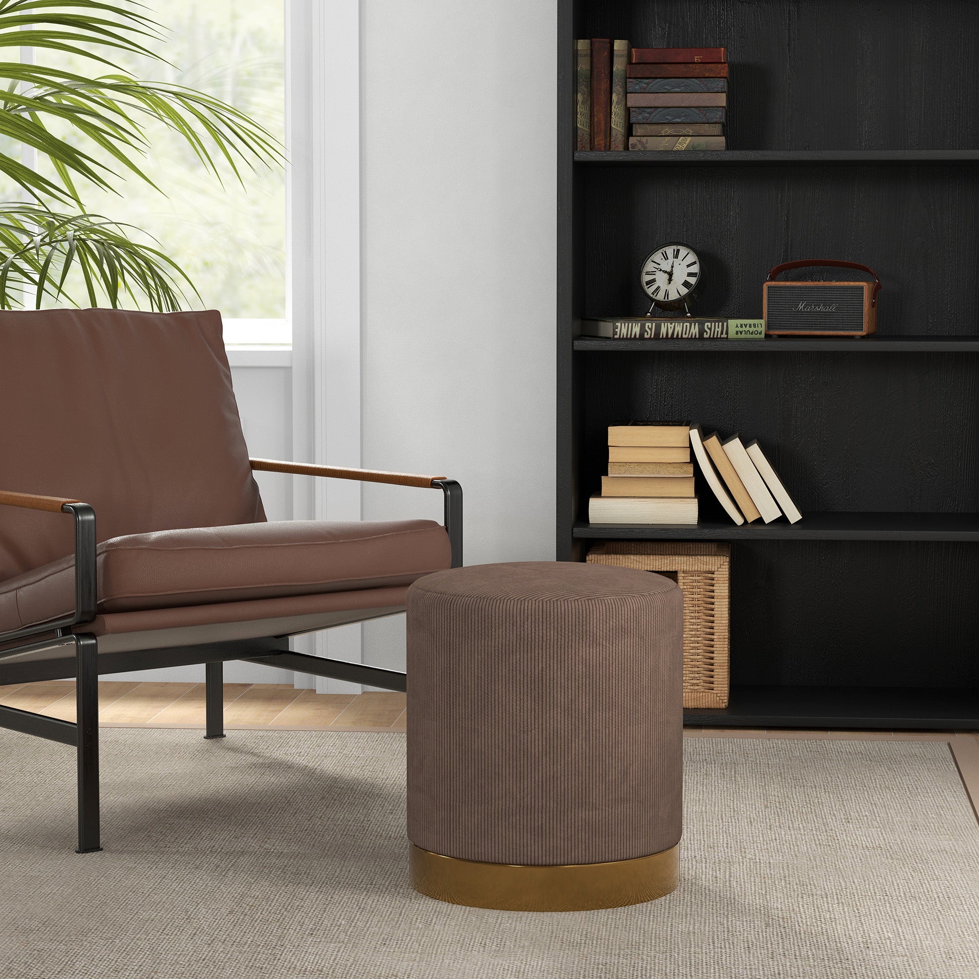 HOMCOM Soft Padded Corduroy Footstool - Light Brown - North Peak Garden Furniture