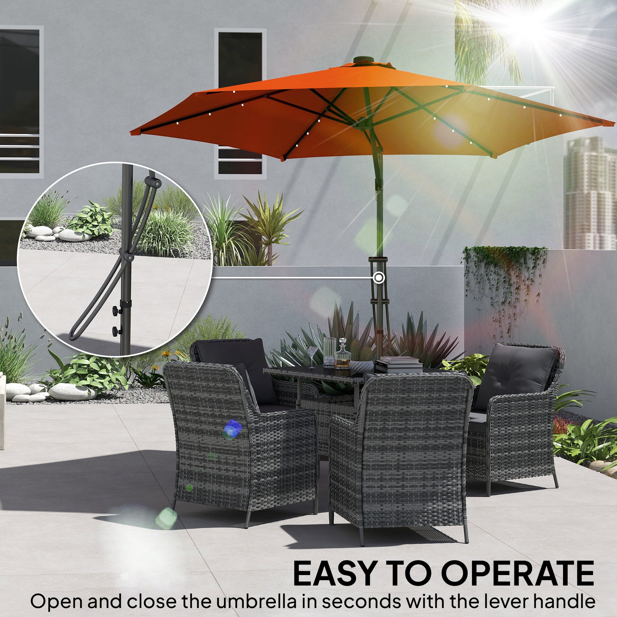 Outsunny 3(m) Garden Parasol Cantilever Umbrella with Solar LED - Orange - North Peak Garden Furniture